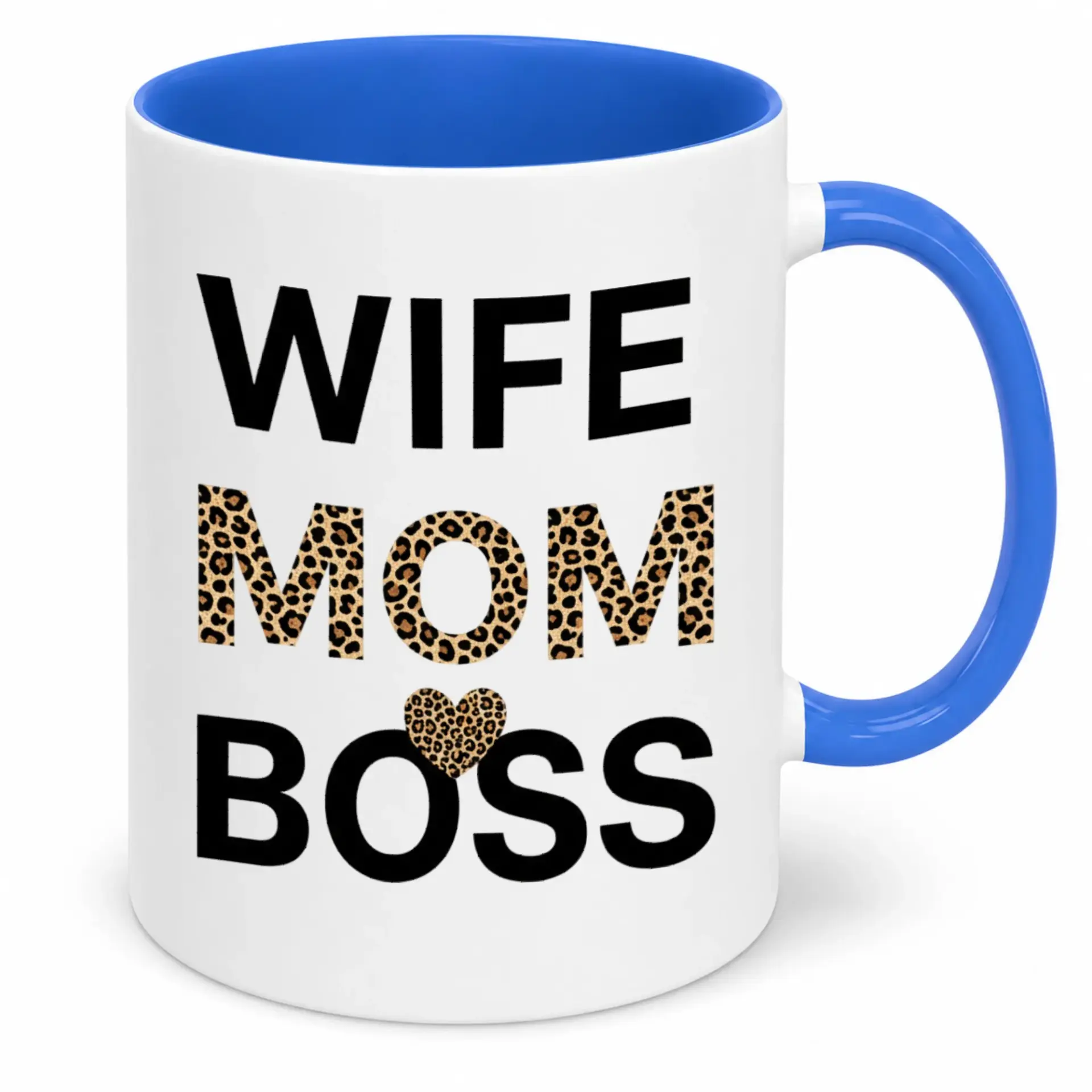 Funny Leopard Print Wife Mom Boss Ceramic Coffee Mug for Powerful Women Mother's Day Birthday or Everyday Use