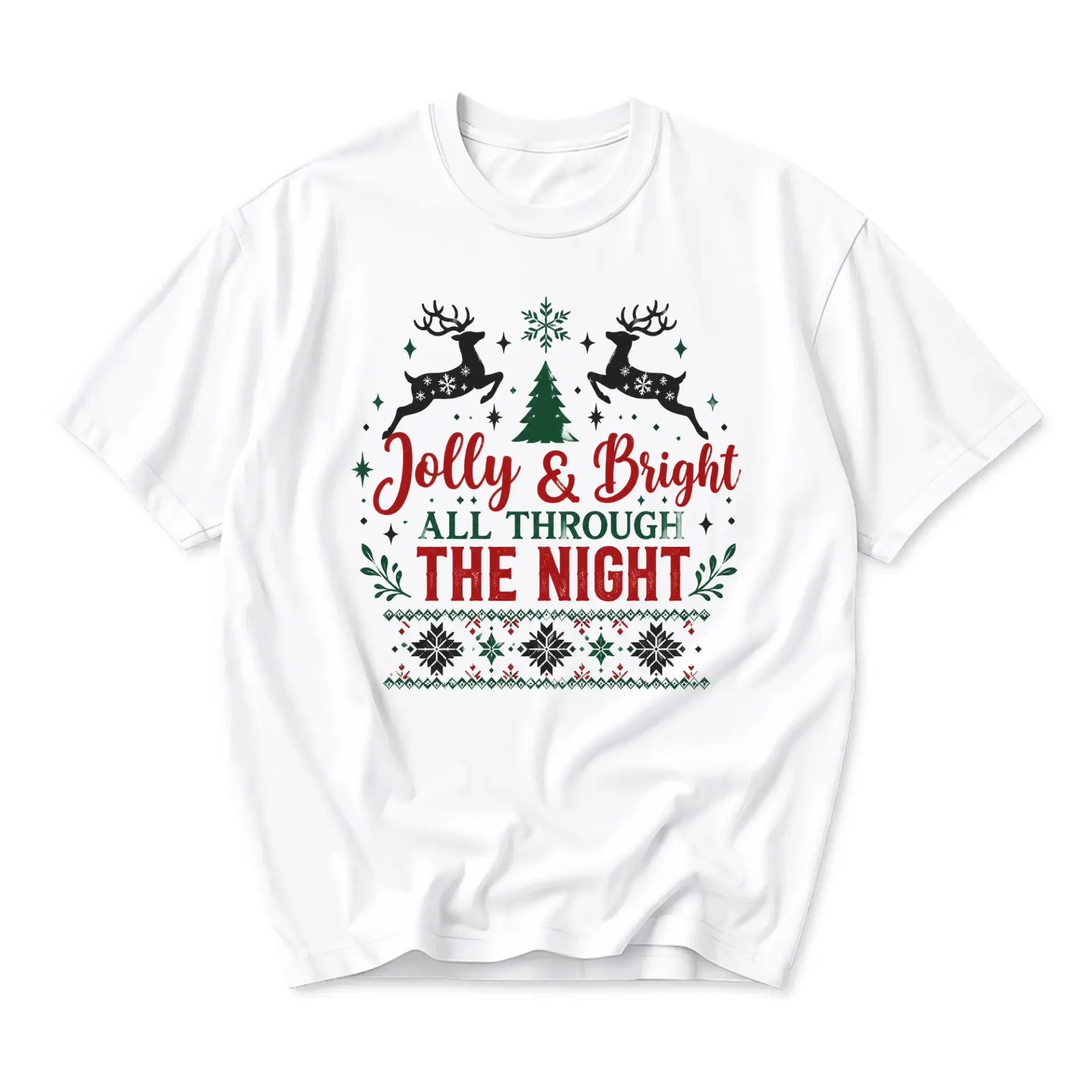 Graphic Tee Jolly and Bright Reindeer Christmas Shirt Unisex Holiday Season Casual Crew Neck Short Sleeve Top