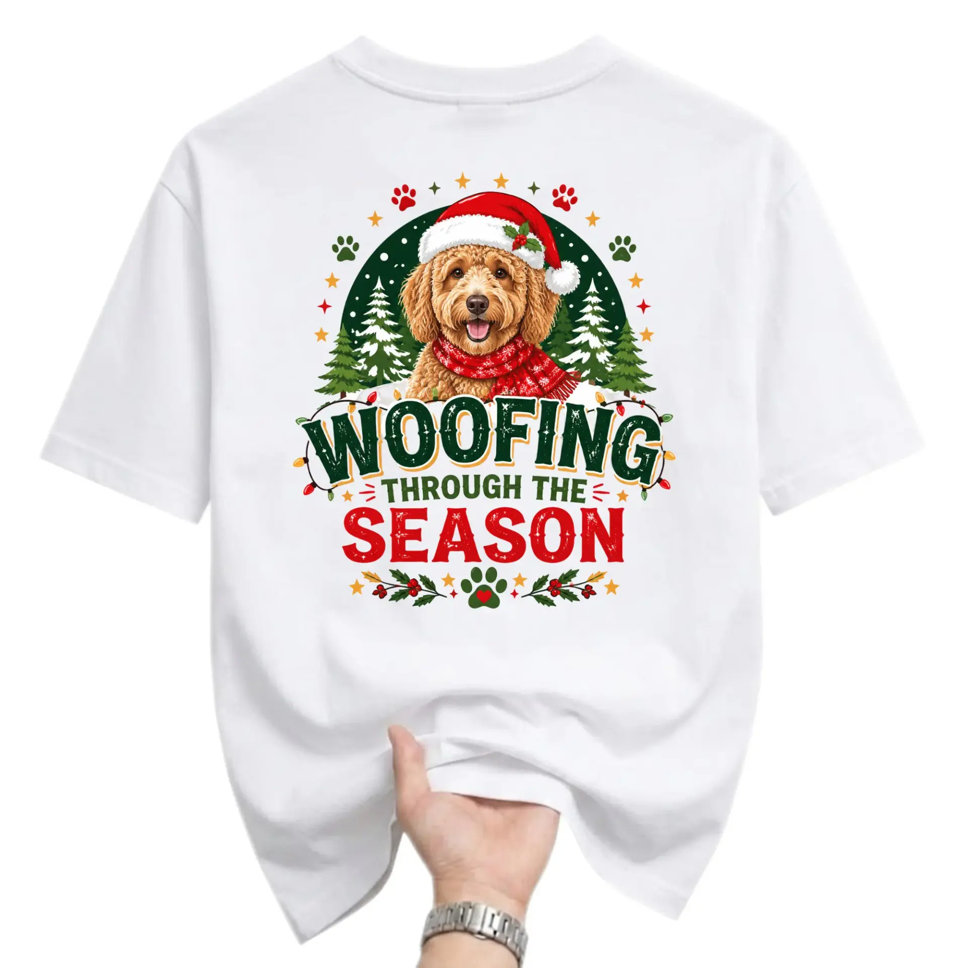 Graphic Tee Woofing Through the Season Holiday Print Unisex Crew Neck Soft