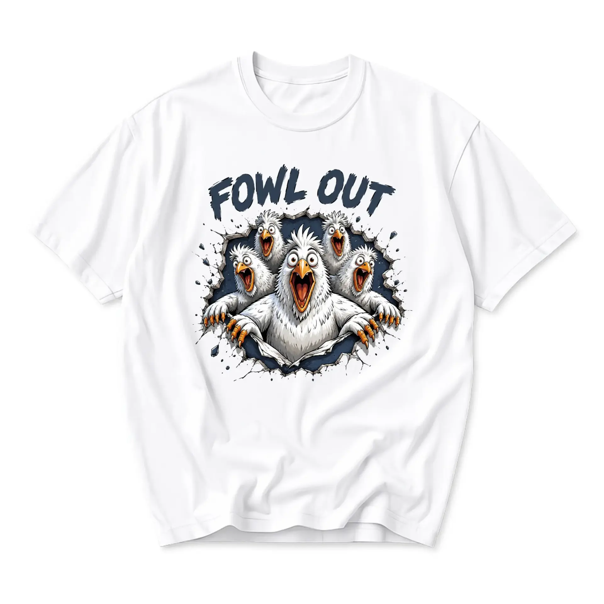Funny Shirt Fowl Out Graphic Tee Humorous Chicken Illustration Crew Neck Casual Soft Cotton Blend Everyday Top