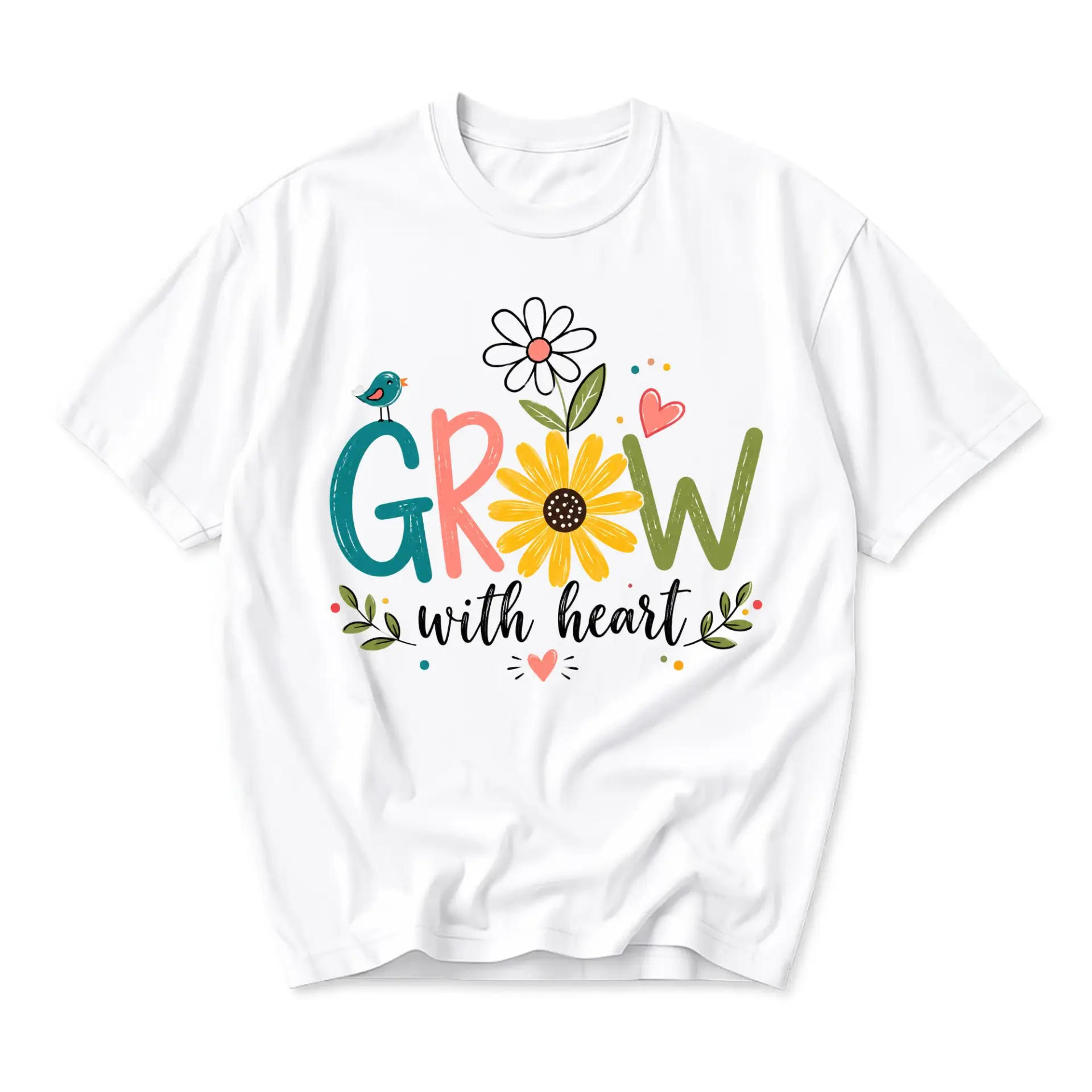 Graphic Tee Grow with Heart Floral Sunflower T-Shirt Unisex Casual Everyday