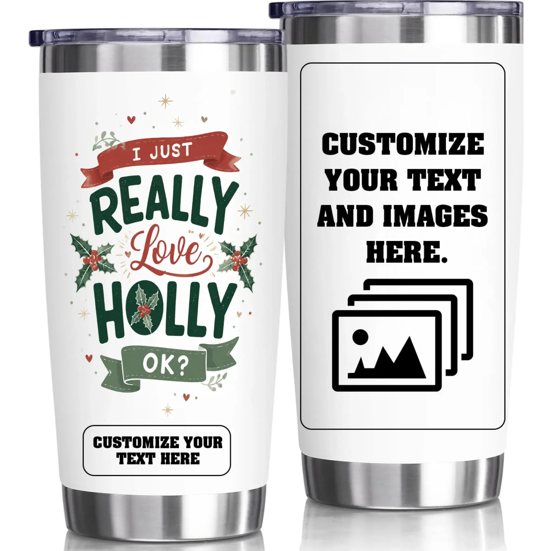 Stainless Steel Tumbler 20oz Insulated Holiday Beverage Cup with Festive Design for Hot Coffee and Cold Drinks