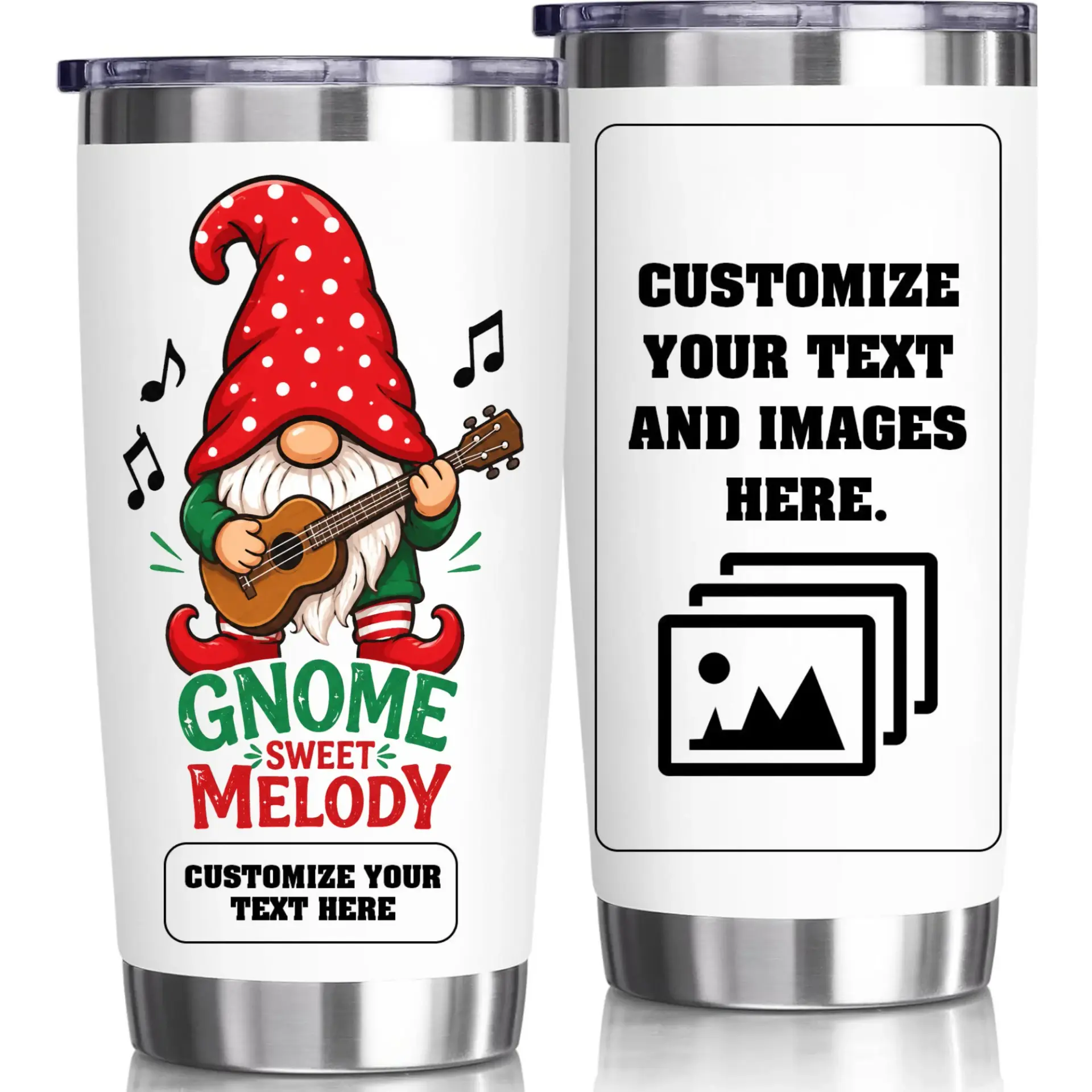 Stainless Steel Tumbler with Musical Gnome Design, Personalized 20oz Insulated Cup for Travel, Office, and Daily Use
