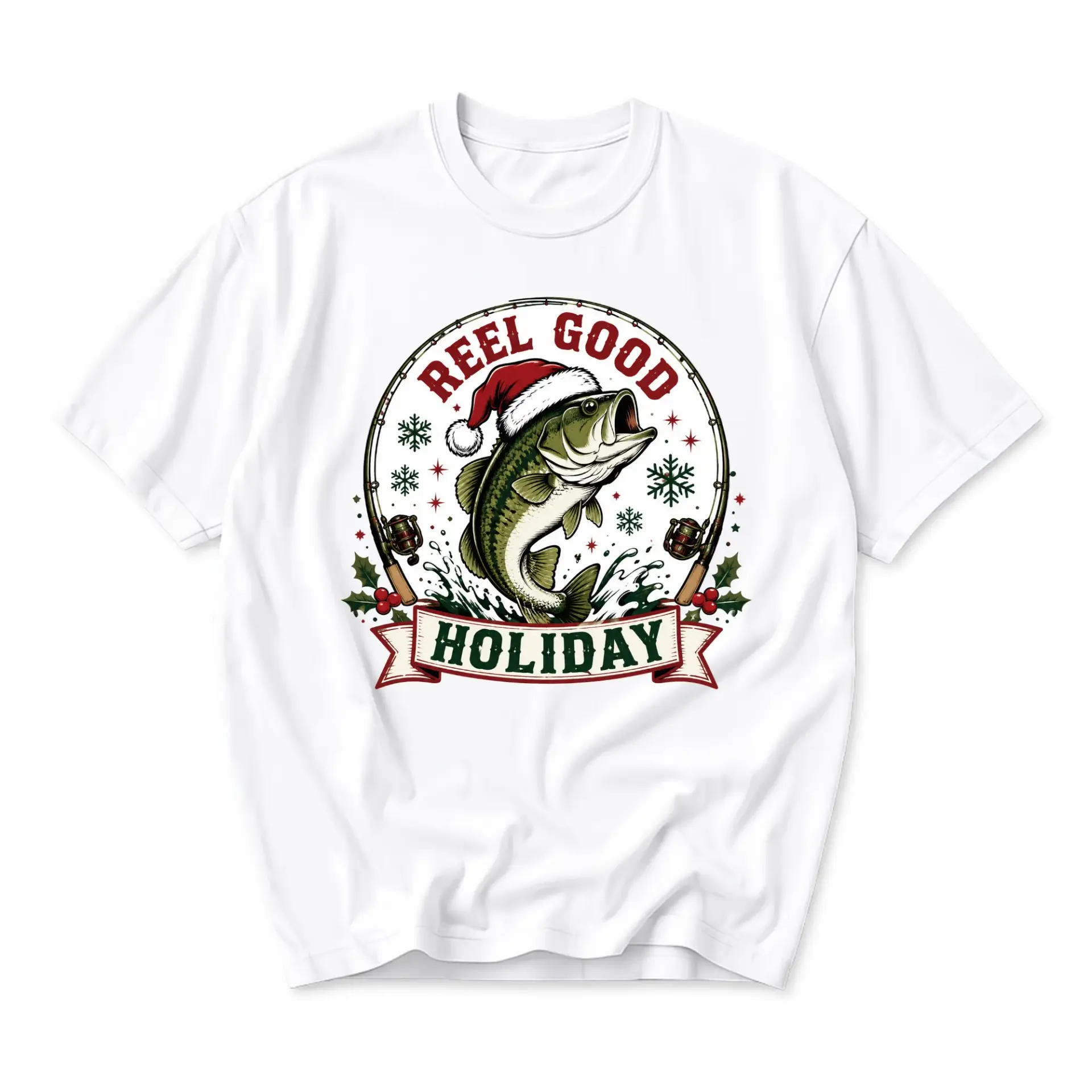 T-shirt Reel Good Holiday Fishing Graphic Tee Unisex Short Sleeve Crew Neck