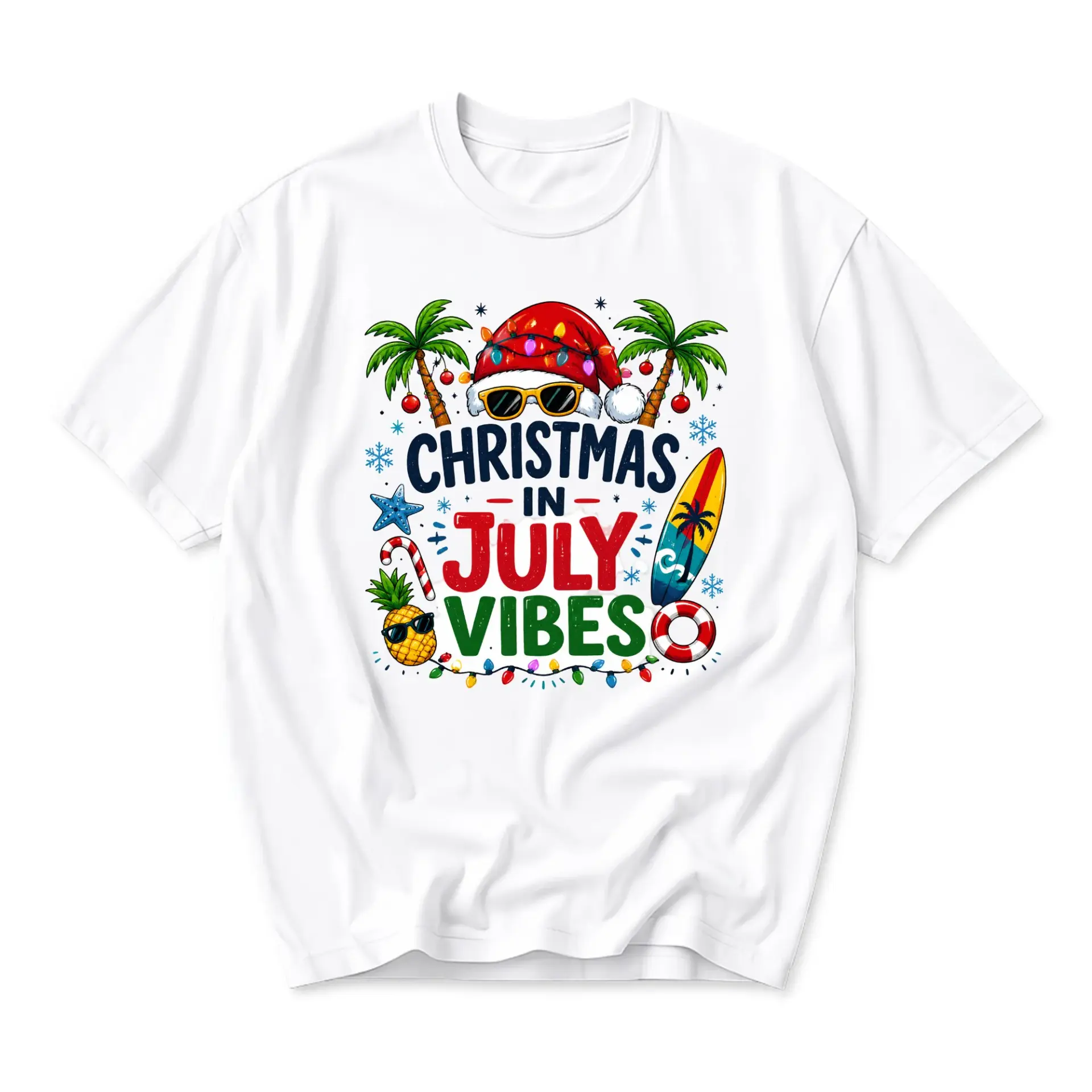 T-shirt Christmas in July Tropical Holiday Summer Graphic Tee Casual Crew