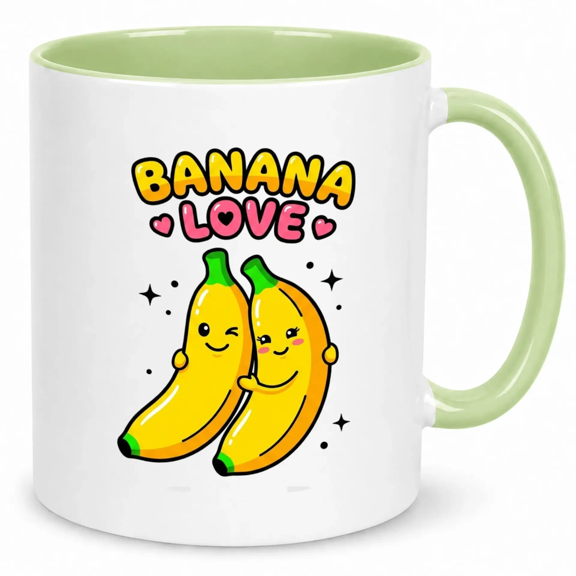 Funny Banana Love Ceramic Coffee Mug with Cute Cartoon Bananas Hugging Design, Unique Beverage Cup for Fruit Enthusiasts and Sweethearts