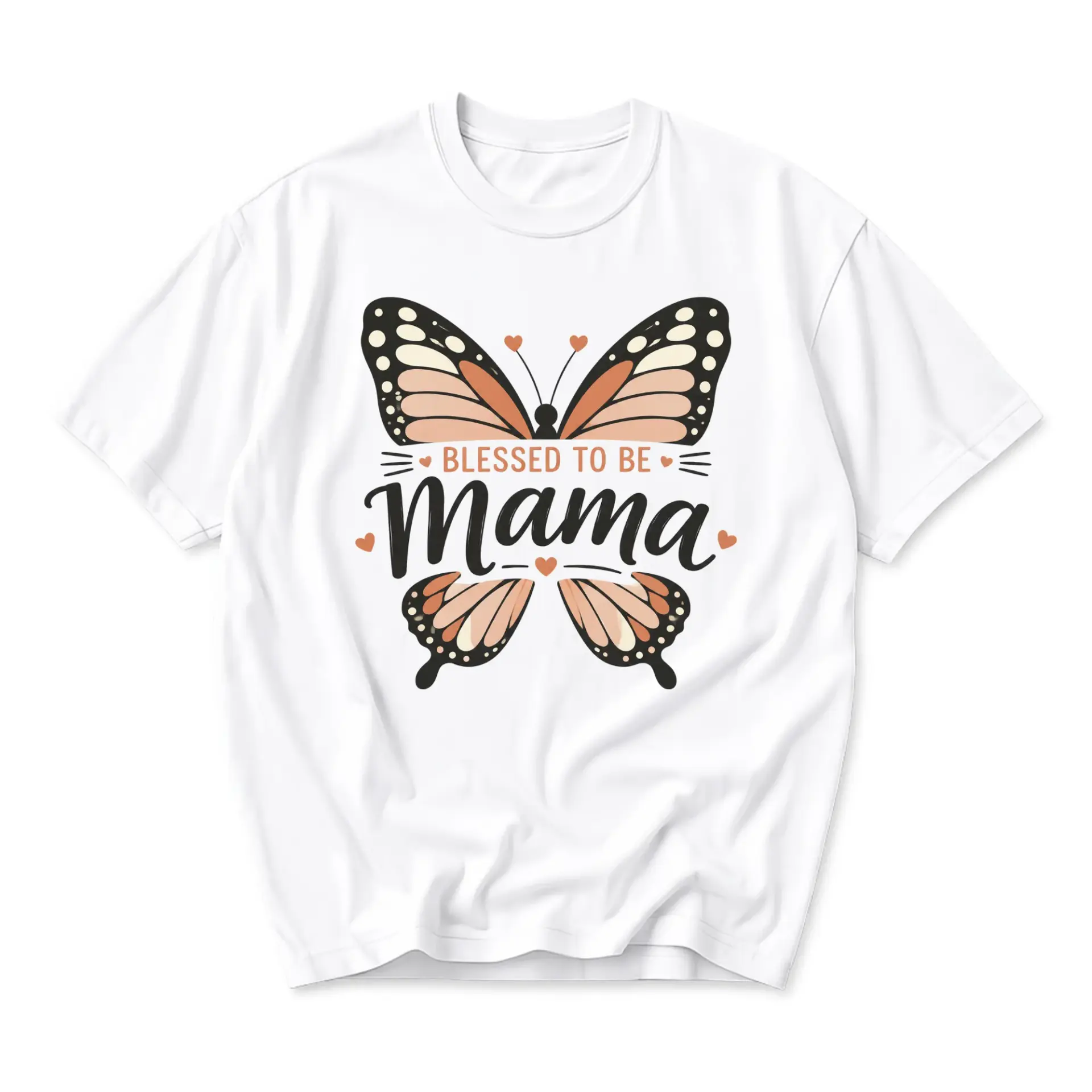 Graphic Tee Blessed to Be Mama Butterfly Print Casual Short Sleeve Unisex Crew Neck Cotton Blend Shirt