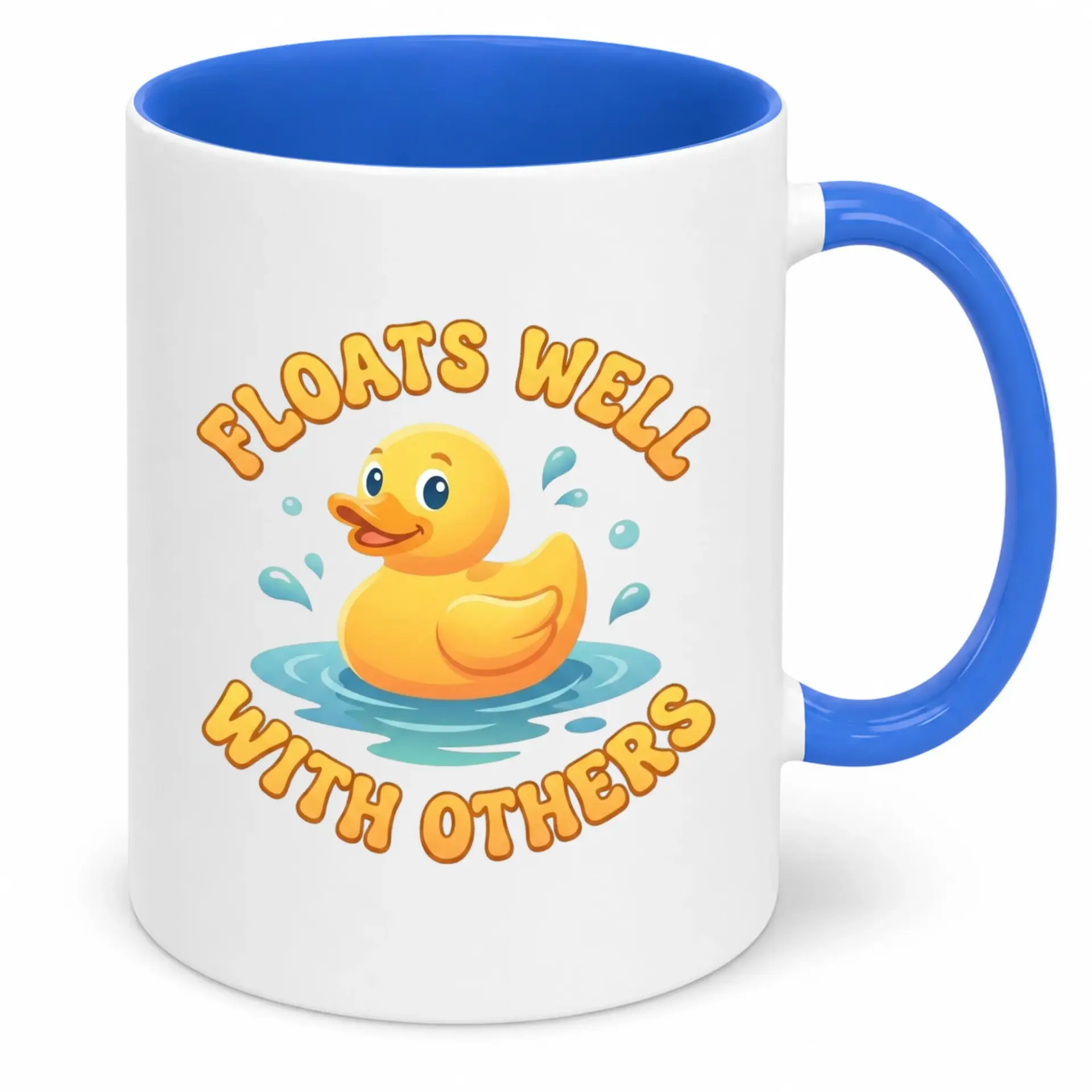 Funny Rubber Duck Ceramic Coffee Mug Floats Well with Others Design 11oz or 15oz White Drinkware Tea Cup Gift for Coworkers Friends