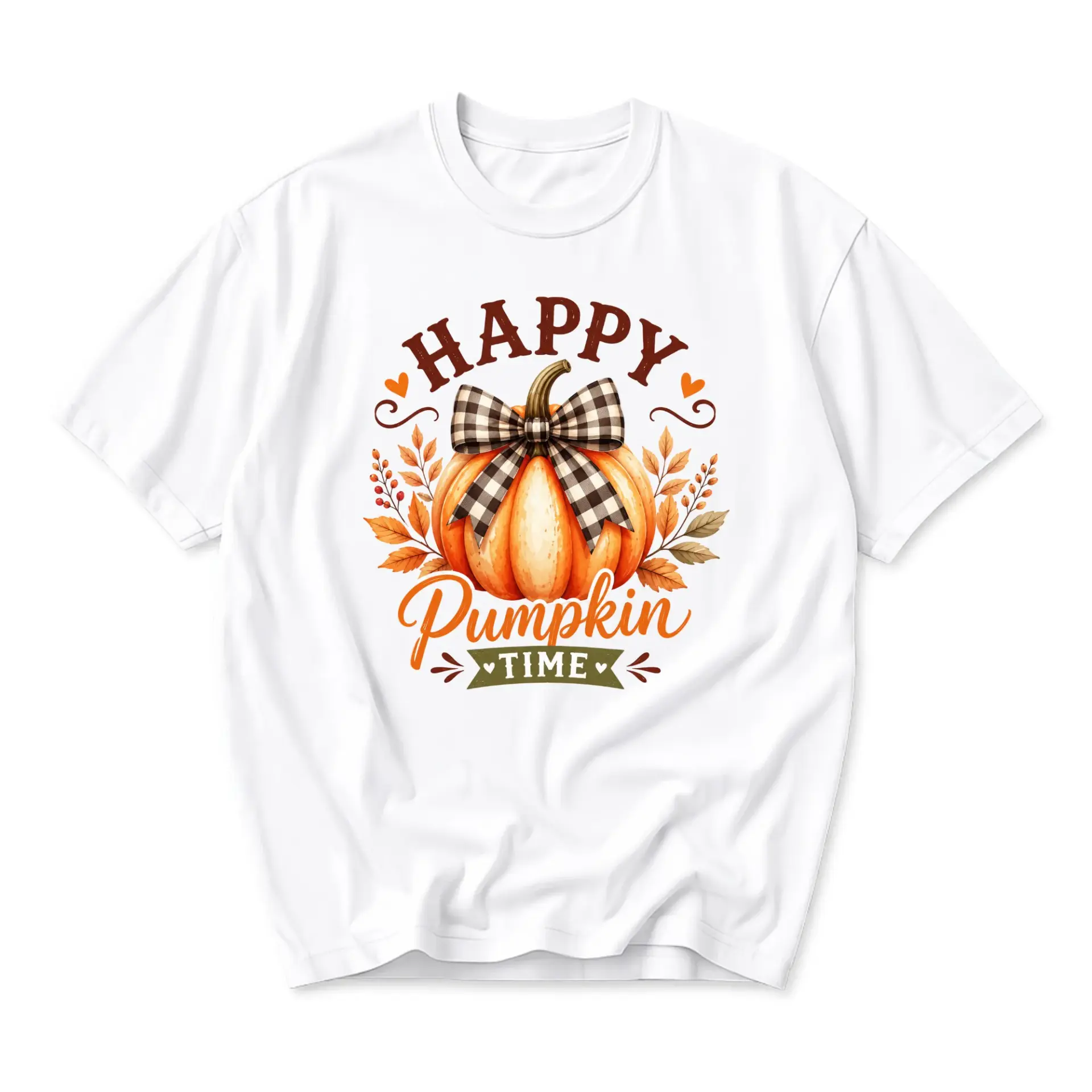 Graphic Tee Happy Pumpkin Time Fall Season Autumn Shirt Unisex Casual Crew Neck Comfortable Cotton Blend Top