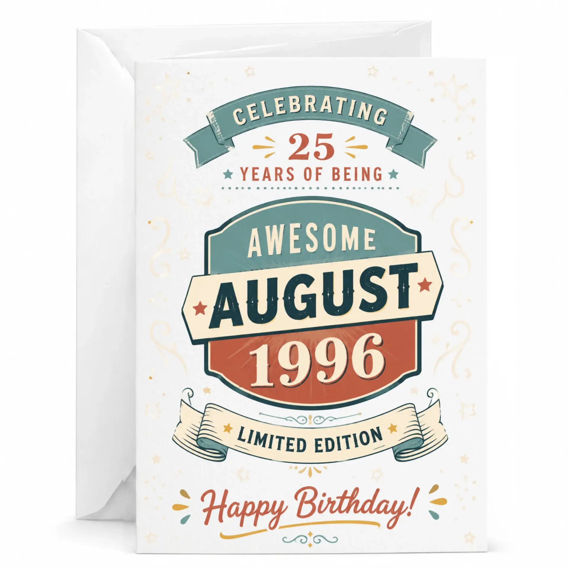 Birthday Card Celebrating 25 Years of Being Awesome August 1996 Limited Edition Vintage Style Greeting Card