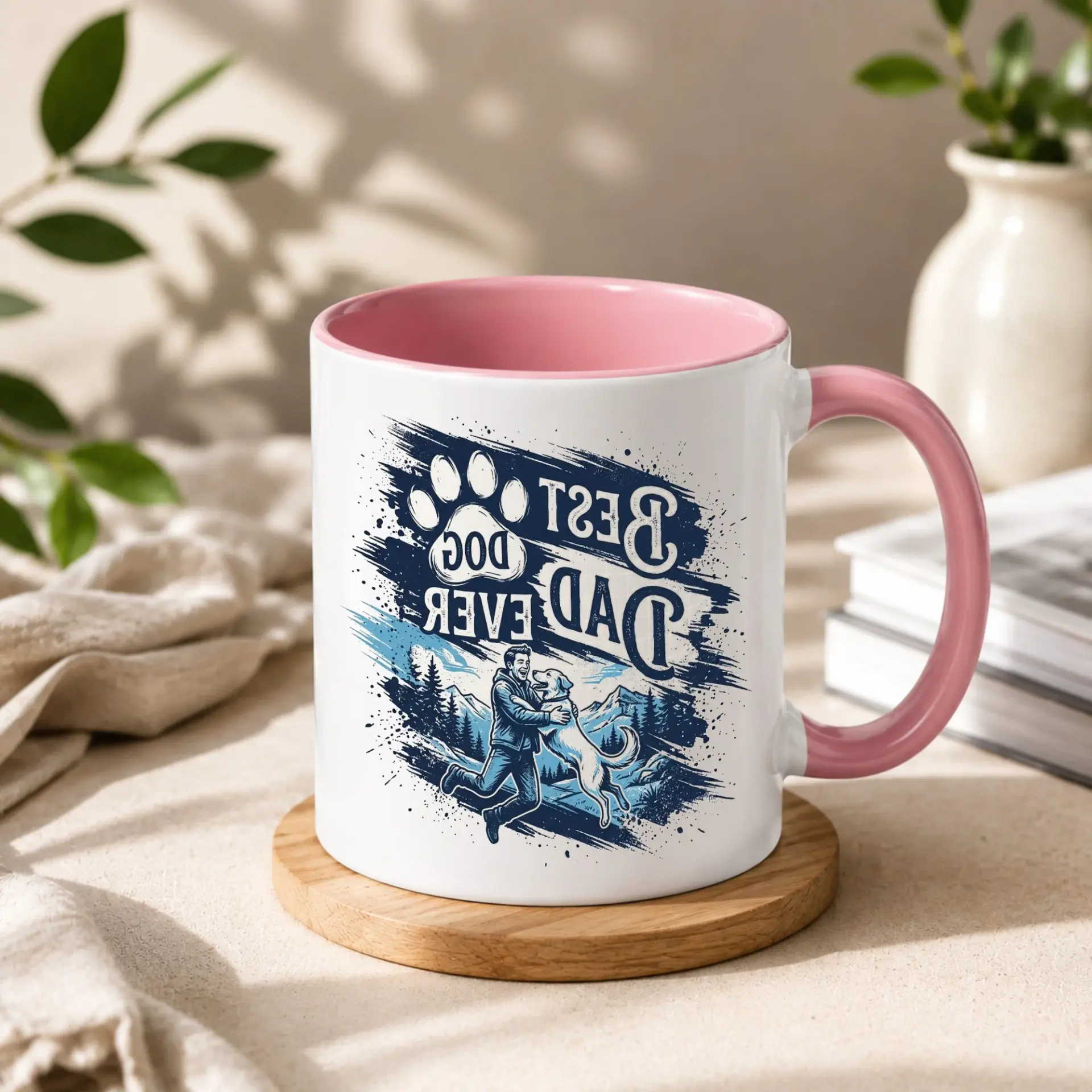Funny Best Dog Dad Ever Mug with Blue Accent Handle Illustrative Graphic Design for and Beverage Enjoyment
