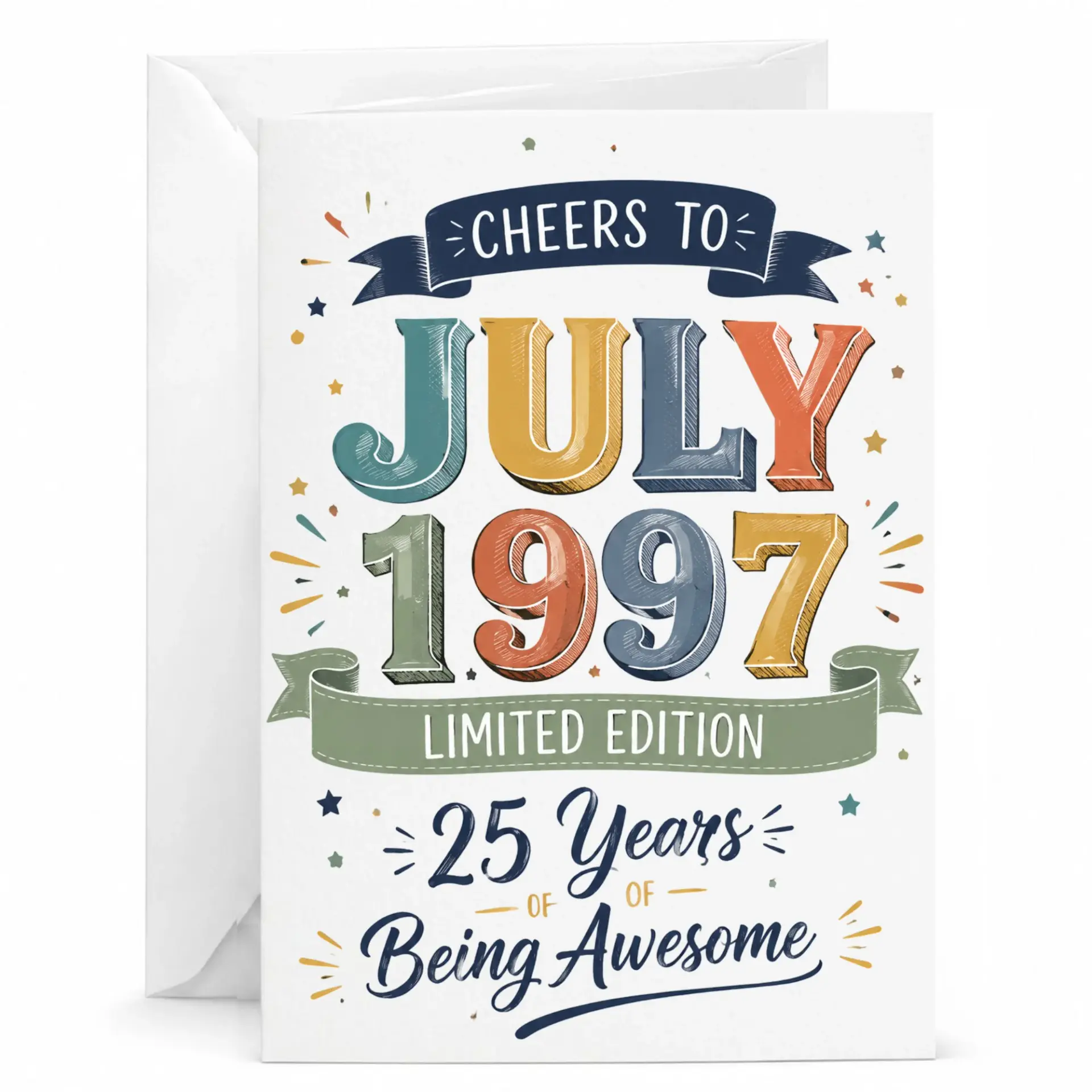Birthday Greeting Card Limited Edition July 1997 Funny 25 Years of Being Awesome Retro Style Stationery Keepsake