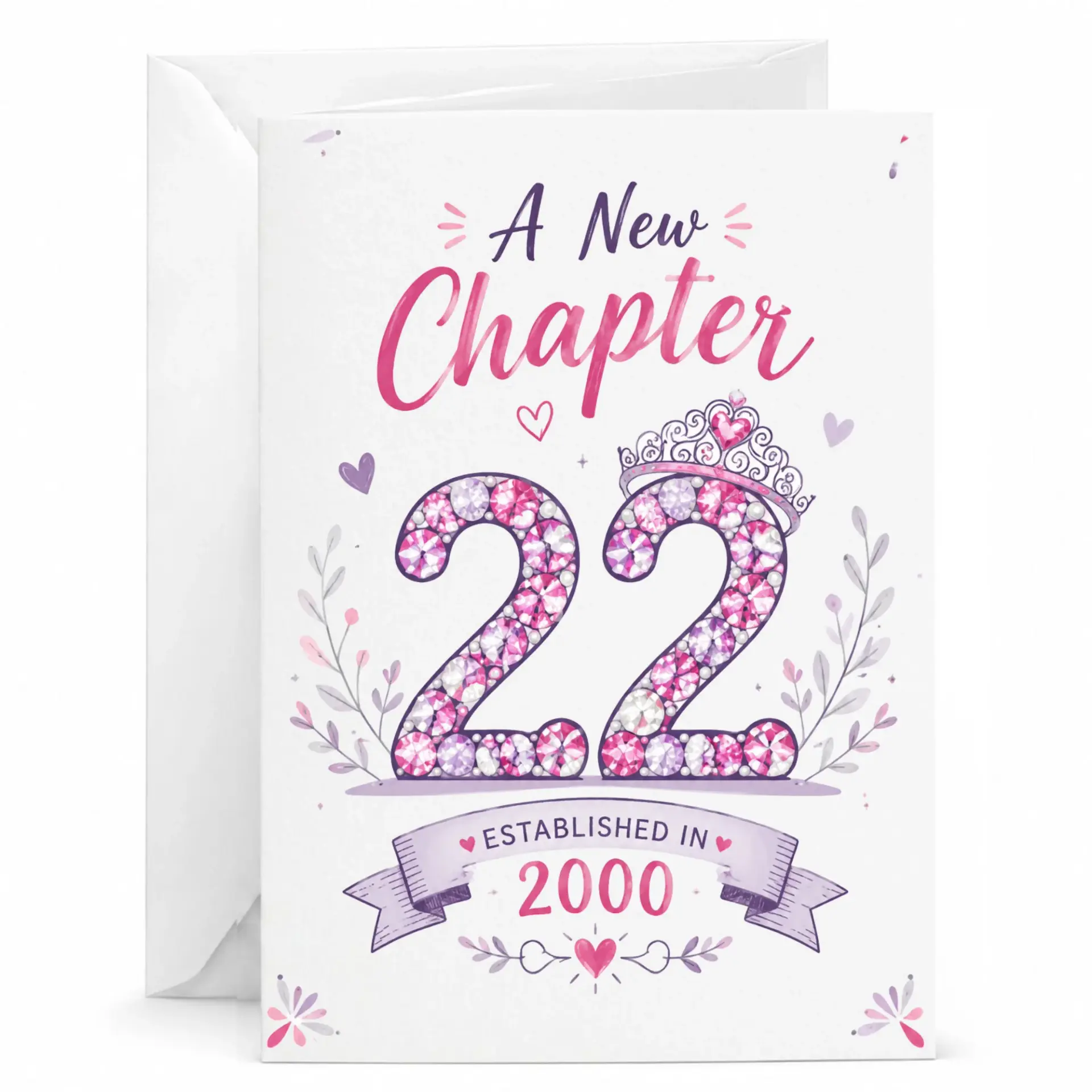 Greeting Card a New Chapter 22nd Birthday Established in 2000 Gemstone Style Decorative Twenty Second Anniversary Card