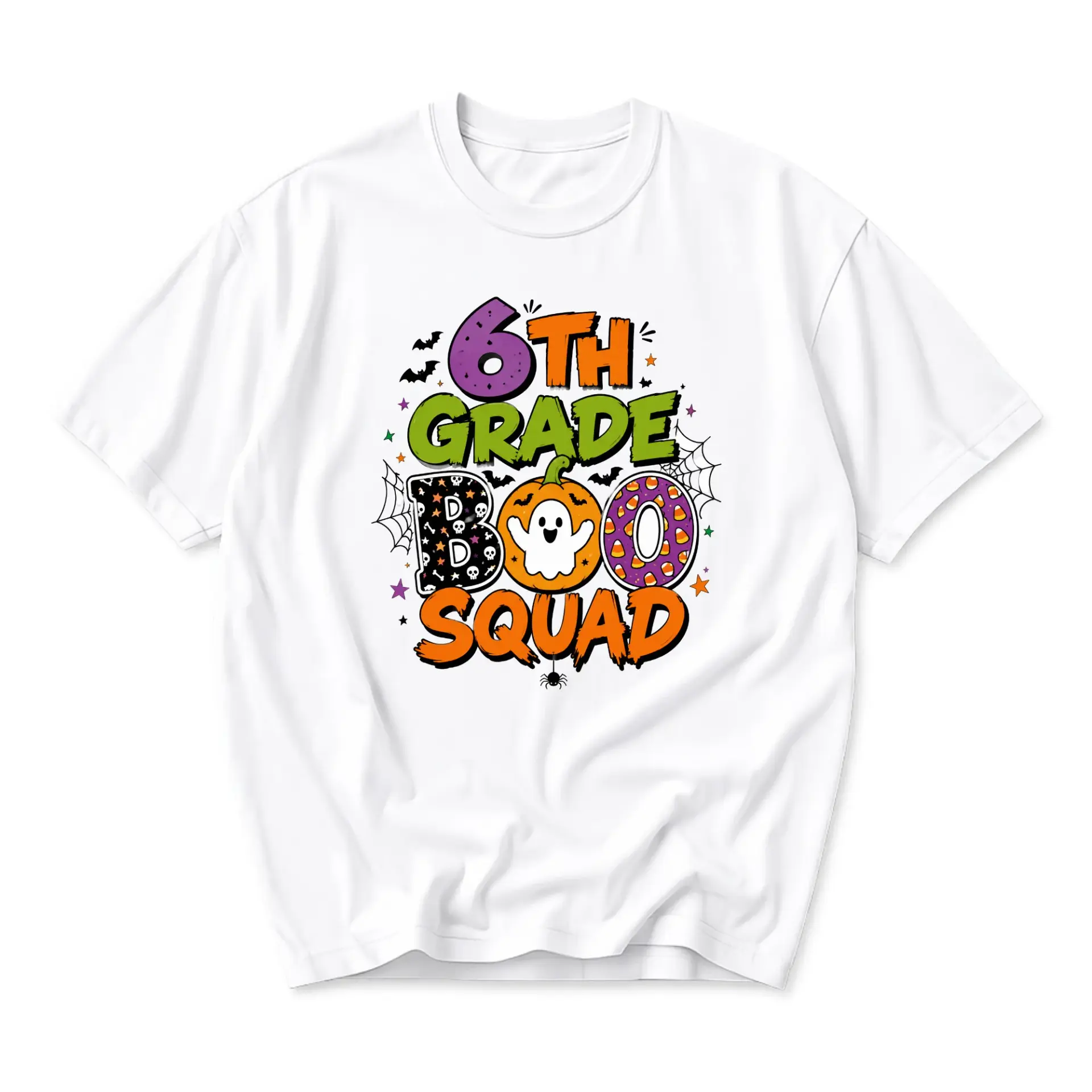 Graphic Tee 6th Grade Boo Squad Halloween Shirt Unisex Crew Neck Short Sleeve Casual Cotton Blend Top Everyday Apparel