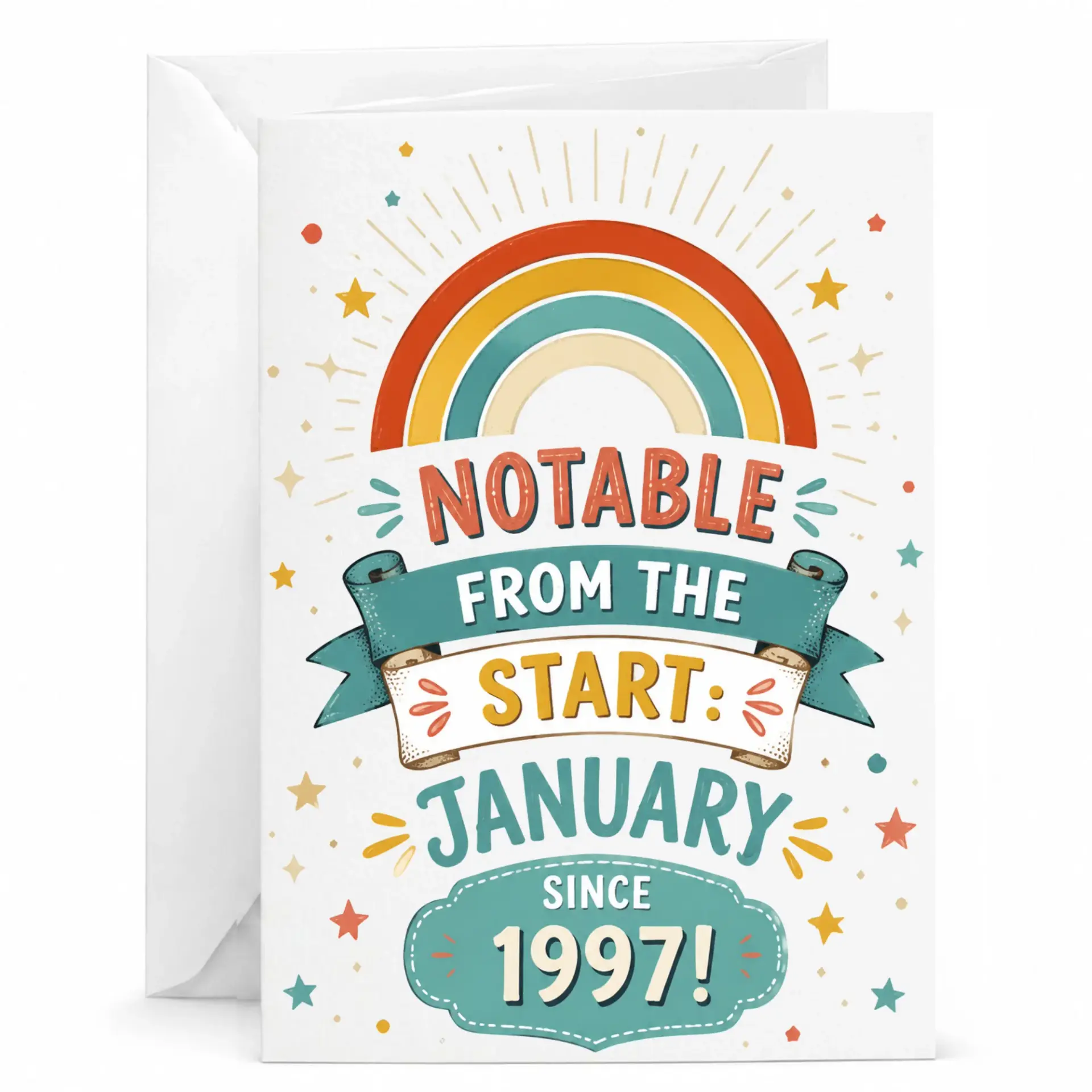 Birthday Greeting Card Notable from the Start January 1997 Retro Rainbow Design Premium Paper Stationery Note Card