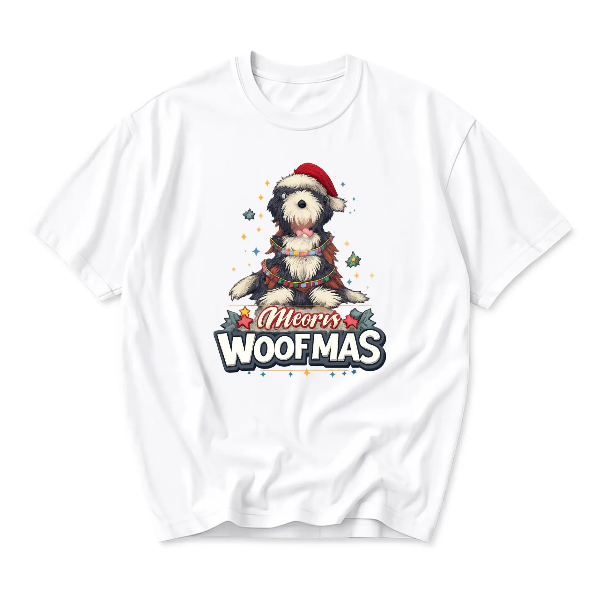Funny Shirt Woofmas Graphic Tee Holiday Dog Print Unisex Cotton Crew Neck