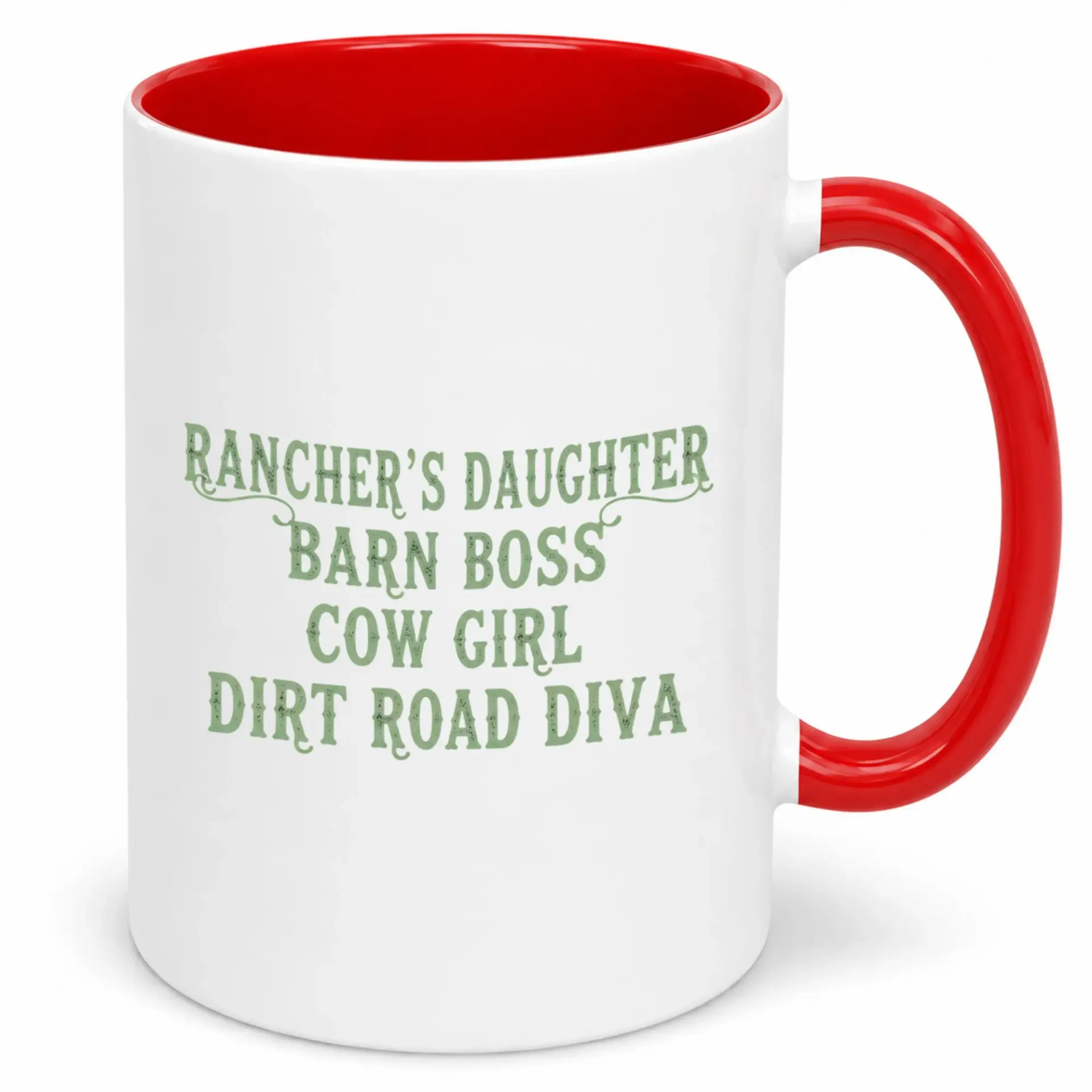 Funny Country Rancher's Daughter Ceramic Coffee Mug with Red Handle and Cowgirl Design Gift for Her