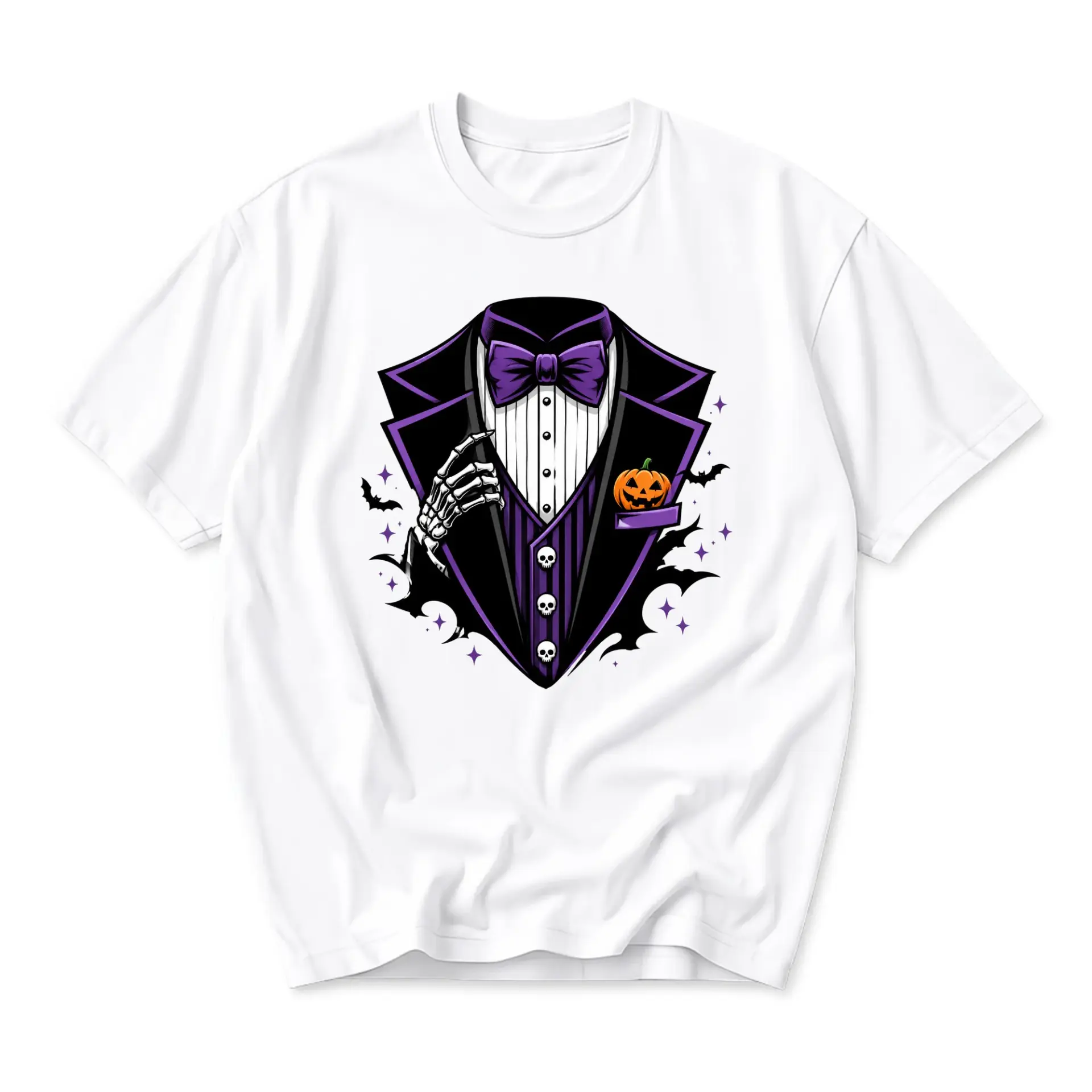 Graphic Tee Unisex Skeleton Tuxedo Costume Shirt for Halloween Parties and Casual Wear Seasonal Print Fashion Top