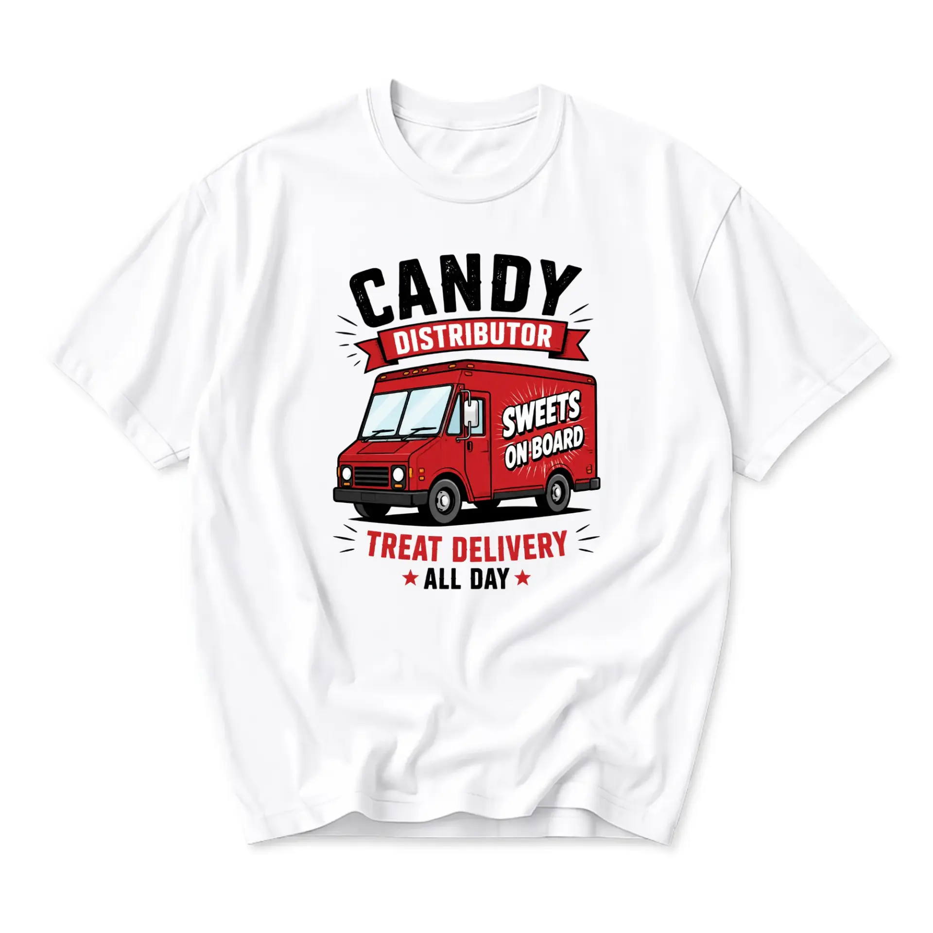 Funny Shirt Candy Distributor Graphic Tee Novelty Food Delivery Truck Unisex Crew Neck Casual Cotton Blend Apparel