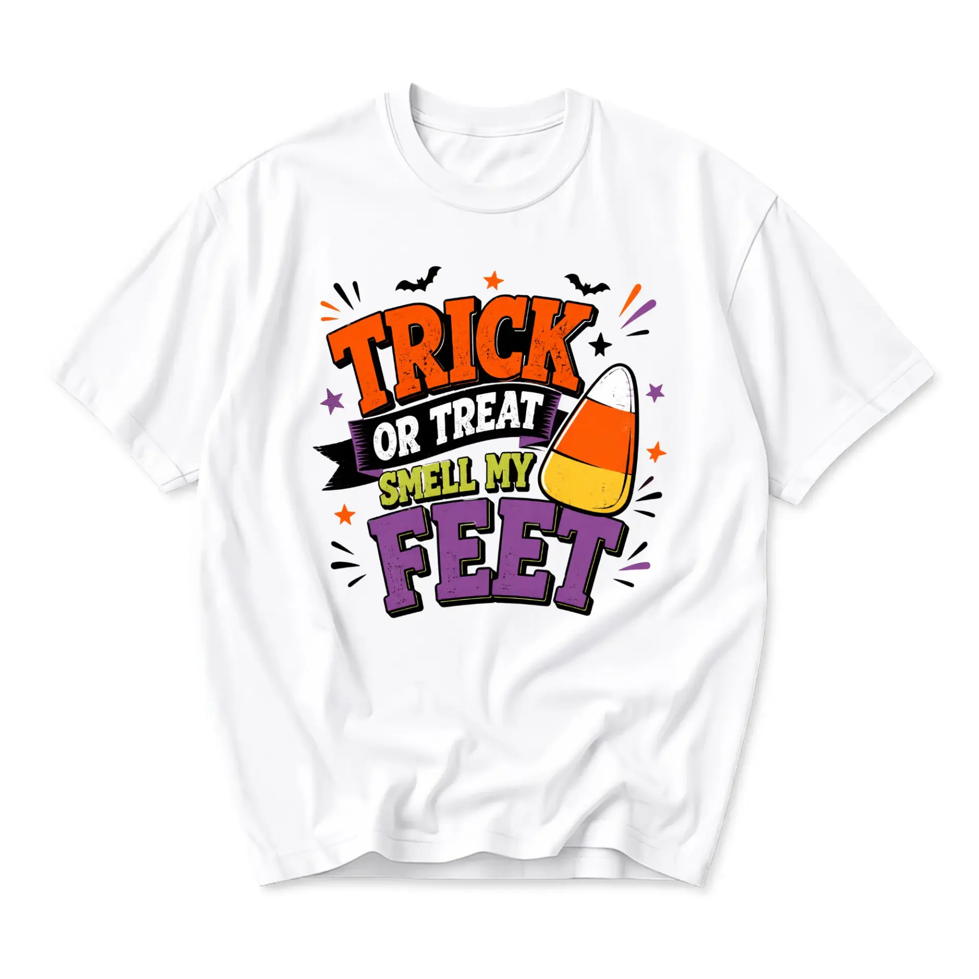 Funny Shirt Trick or Treat Smell My Feet Graphic Tee Unisex Casual Holiday Short Sleeve Crew Neck Cotton Blend Top