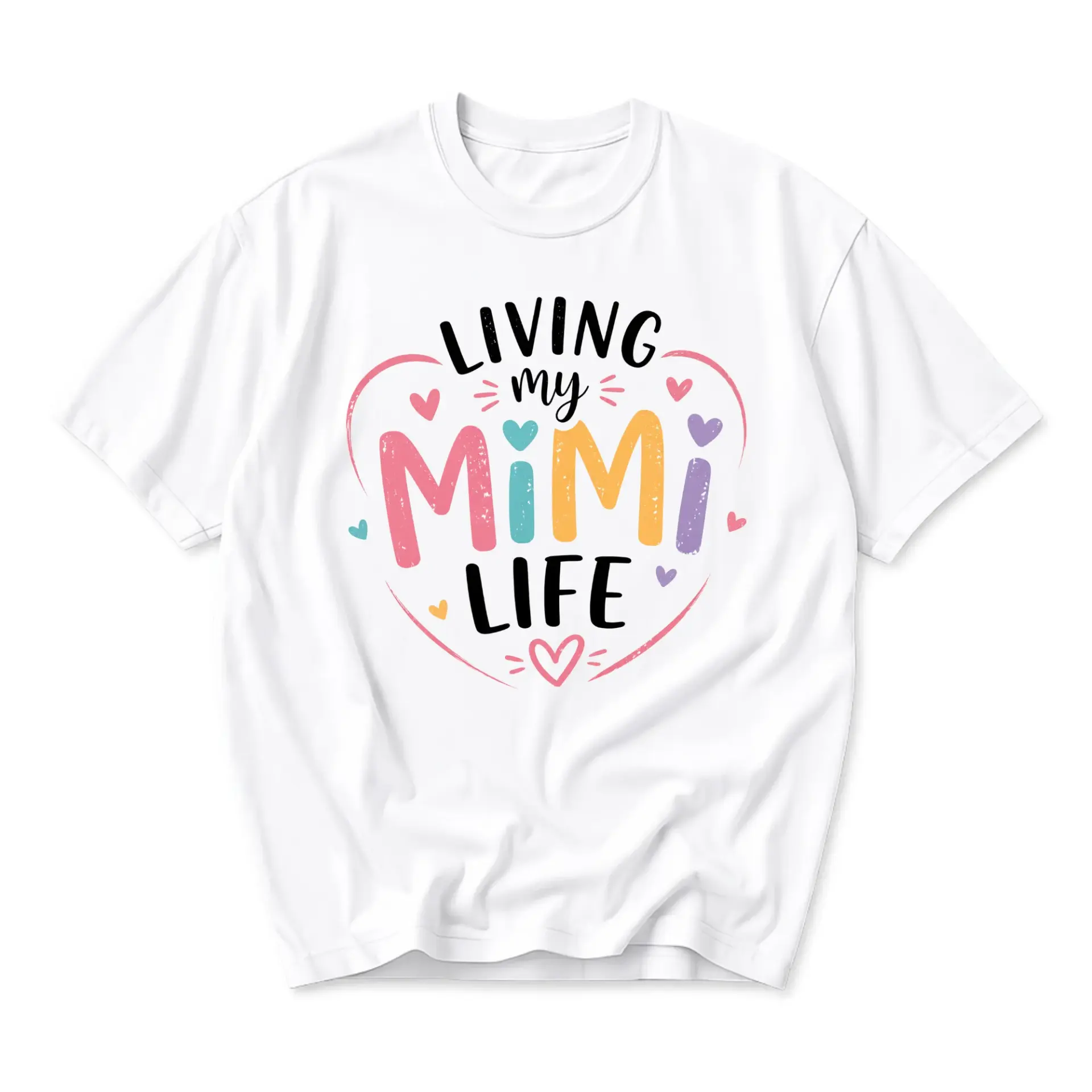 Graphic Tee Living My Mimi Life Trendy Heart Aesthetic Unisex Crew Neck Casual Everyday Short Sleeve Cotton Shirt