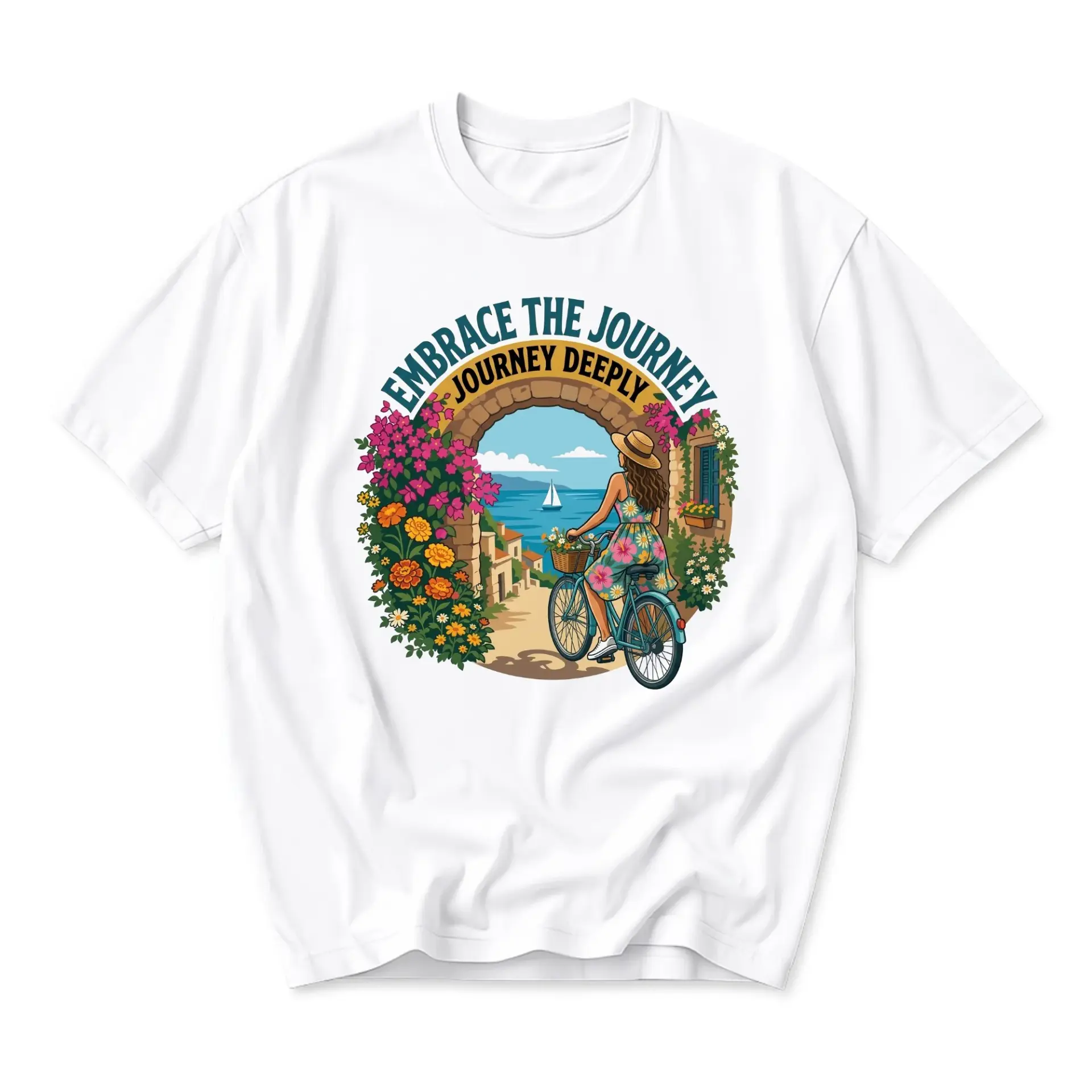 Graphic Tee Embrace the Journey Nature Inspired Illustration Unisex Short Sleeve Crew Neck Cotton Casual Summer Shirt