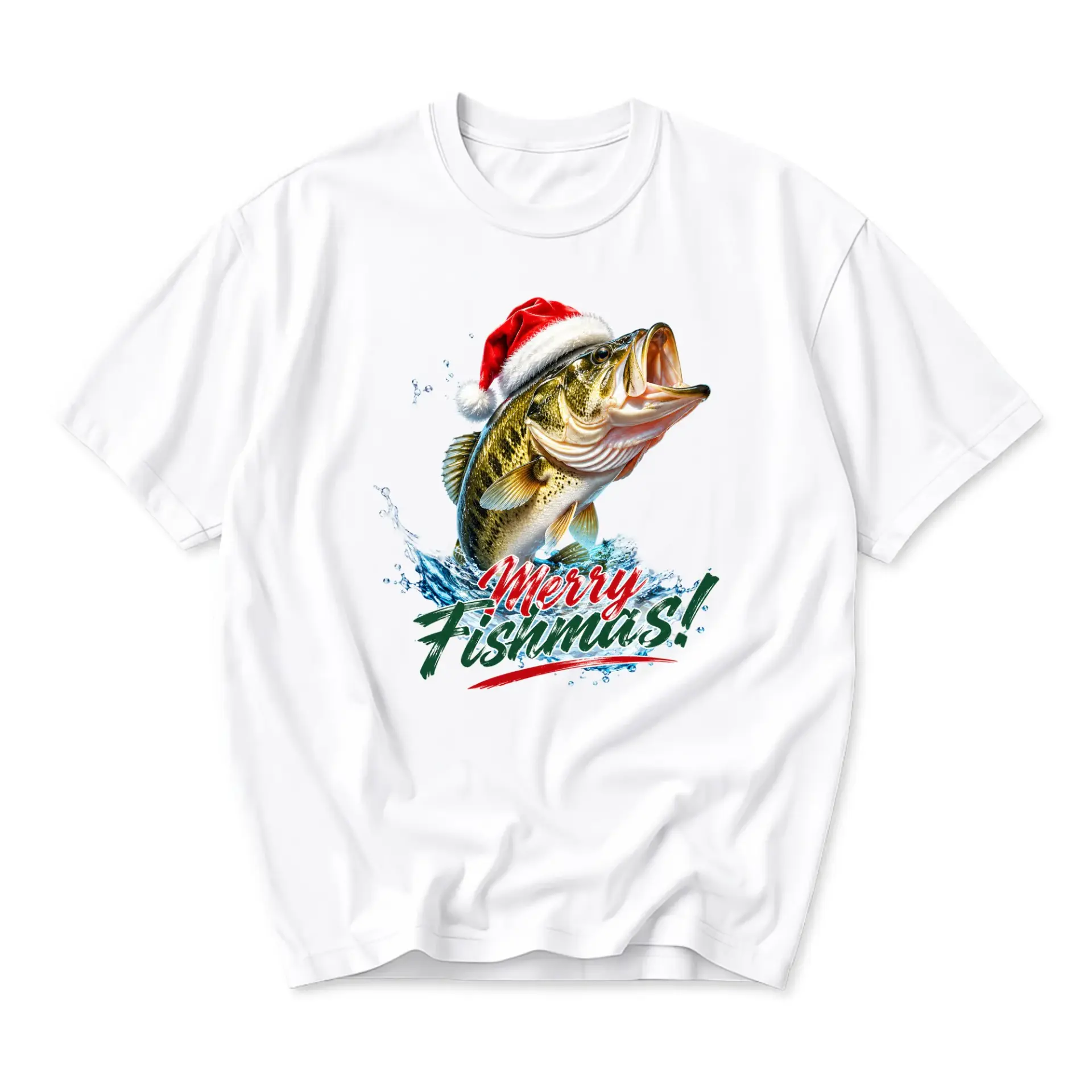 Funny Shirt Merry Fishmas Holiday Graphic Tee Featuring a Fishing Wearing a