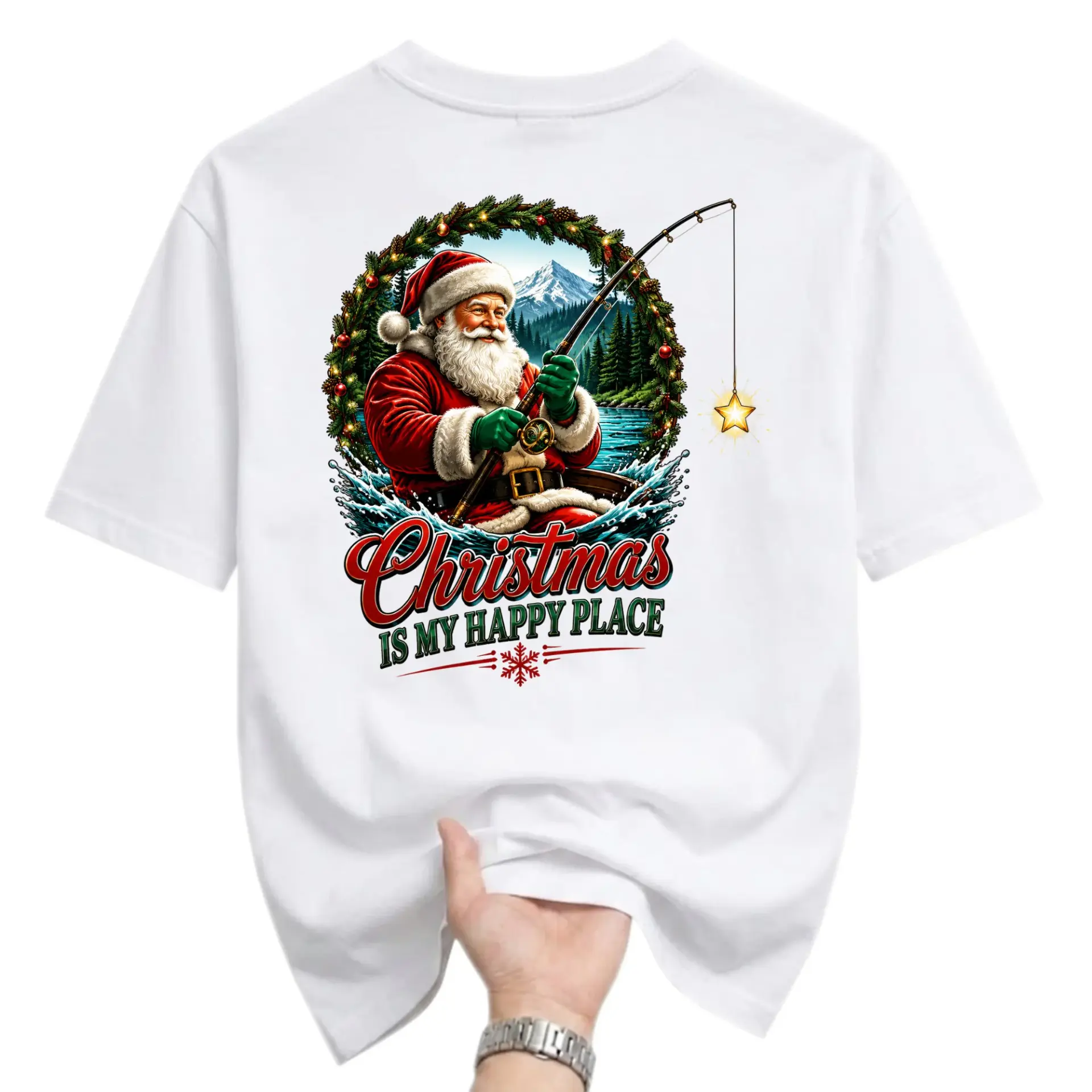 Funny Shirt Christmas Is My Graphic Tee Santa Claus Fishing Holiday Unisex