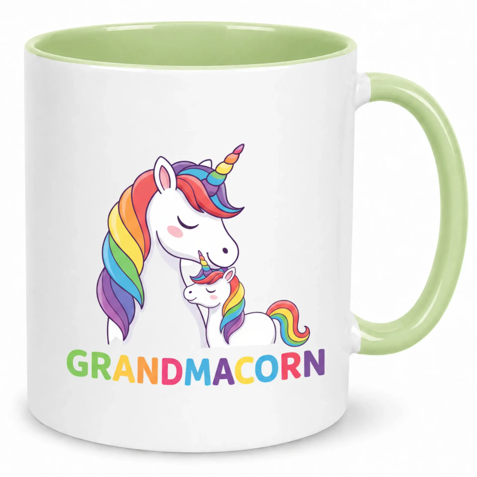 Grandmacorn Coffee Mug Funny Ceramic Beverage Cup with Rainbow Design Thoughtful Gift for Grandmas and Fantasy Lovers