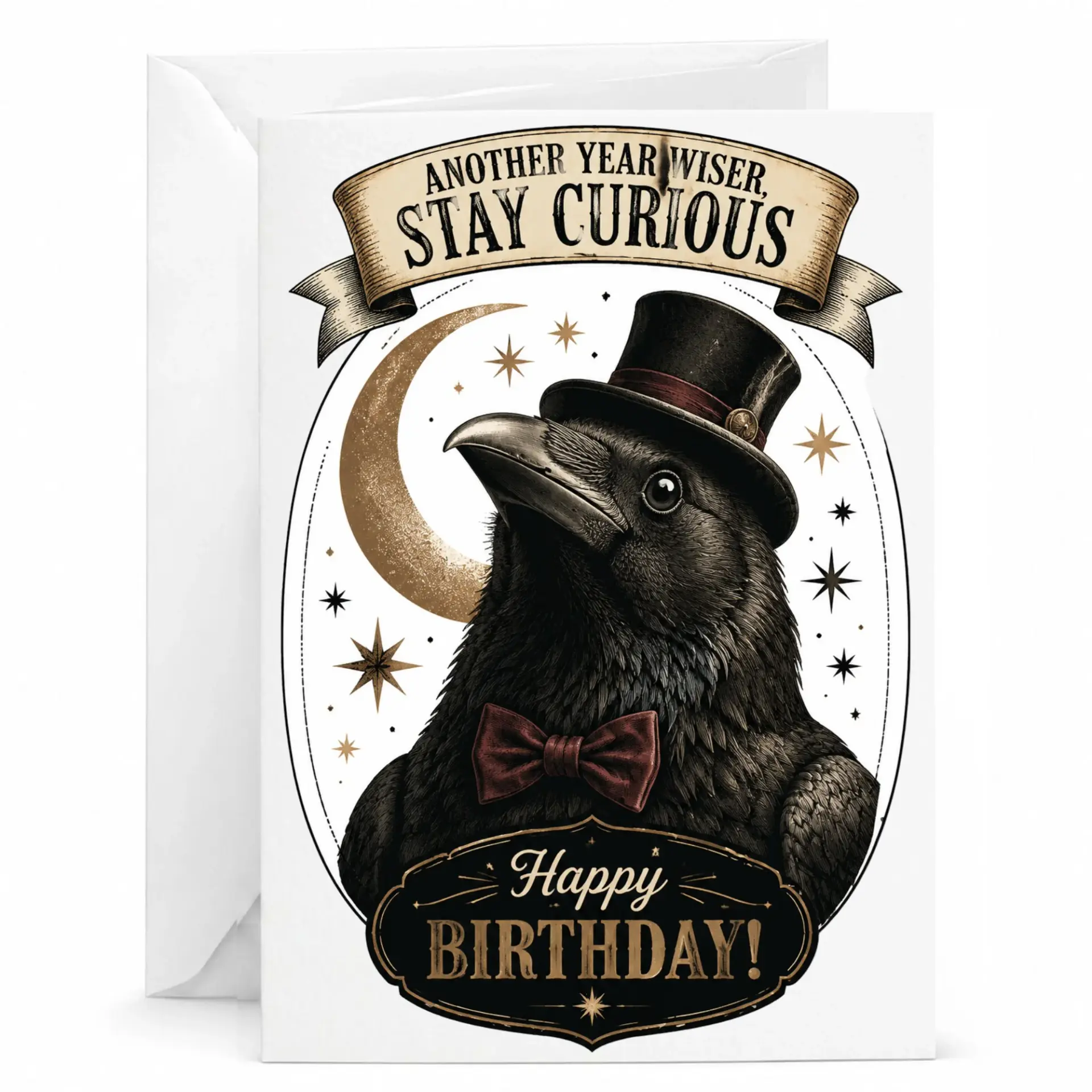 Birthday Card with Whimsical Illustration Another Year Wiser Theme