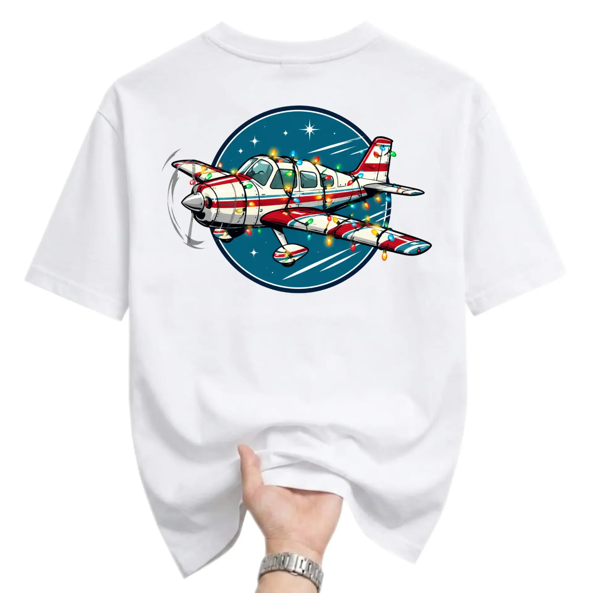 T-shirt Aviation Christmas Graphic Tee Seasonal Airplane Holiday Illustration Unisex Crew Neck Everyday Casual Top