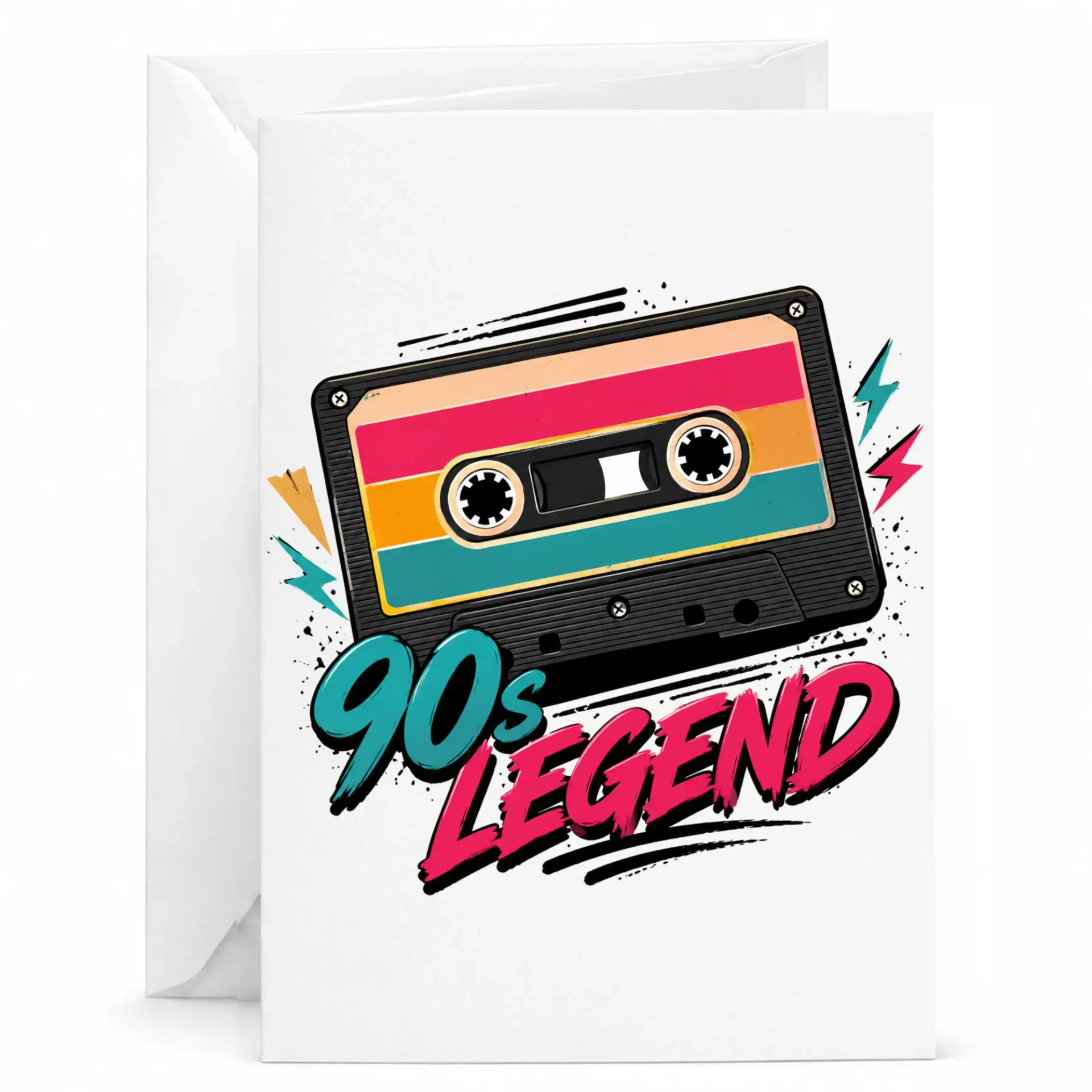 Greeting Card 90s Legend Retro Cassette Tape Nostalgic Design for Birthday or Appreciation Occasions 5x7 Inches Folded