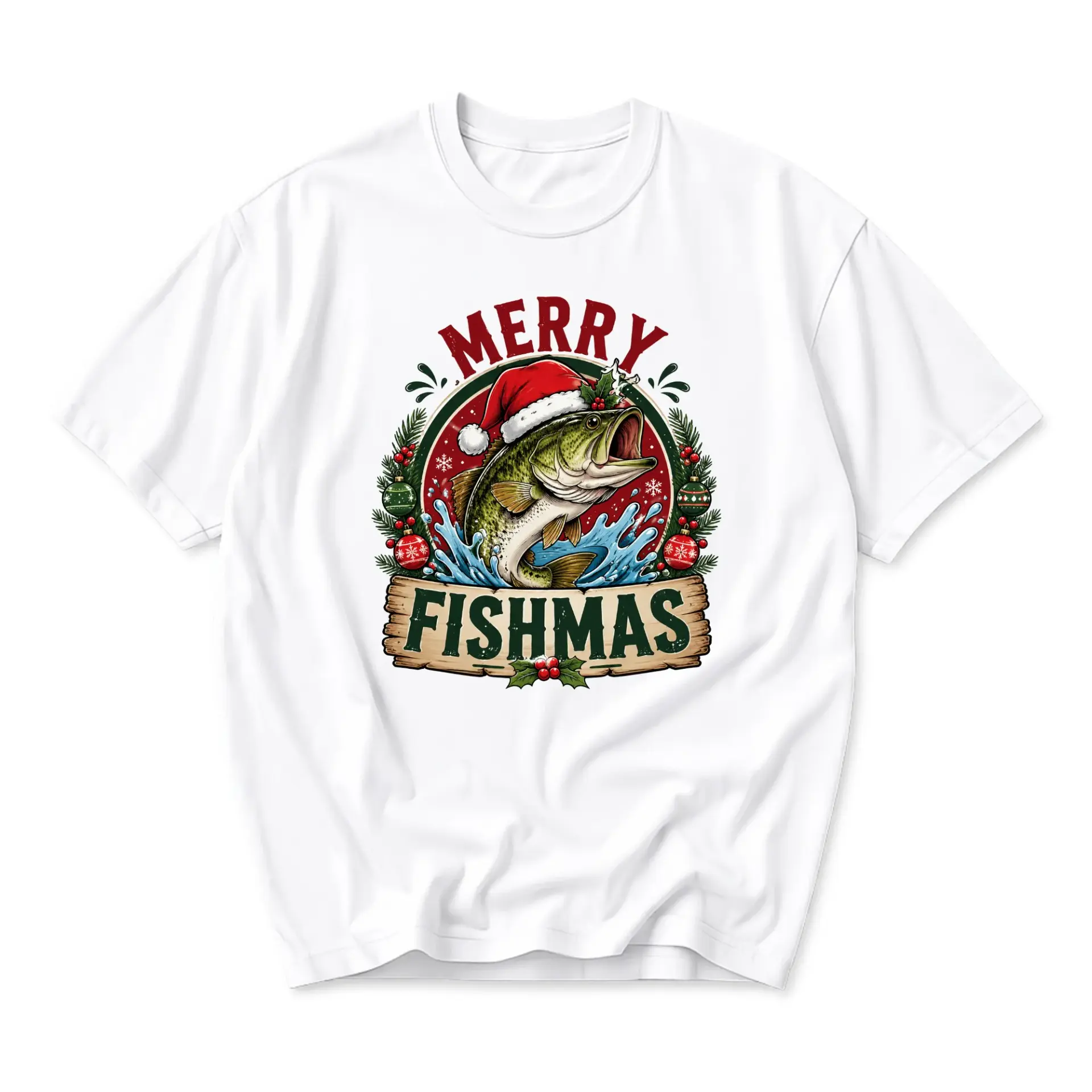 Funny Shirt Merry Fishmas Fishing Holiday Graphic Tee Unisex Casual Apparel
