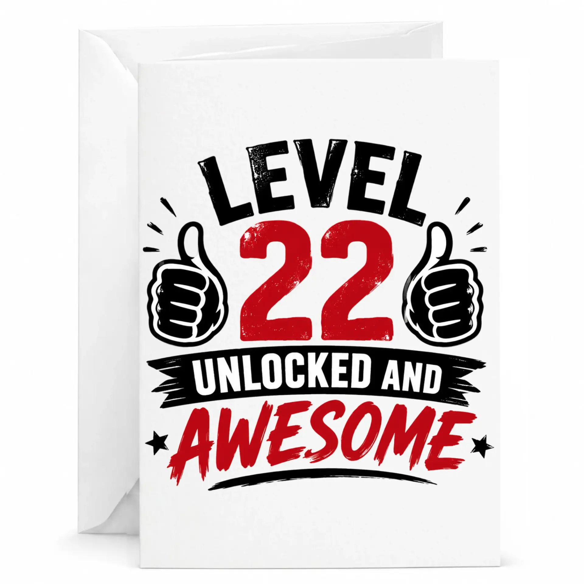 Birthday Card Level 22 Unlocked and Awesome Funny Greeting Card for Milestone Celebration 5x7 Folded Note Card
