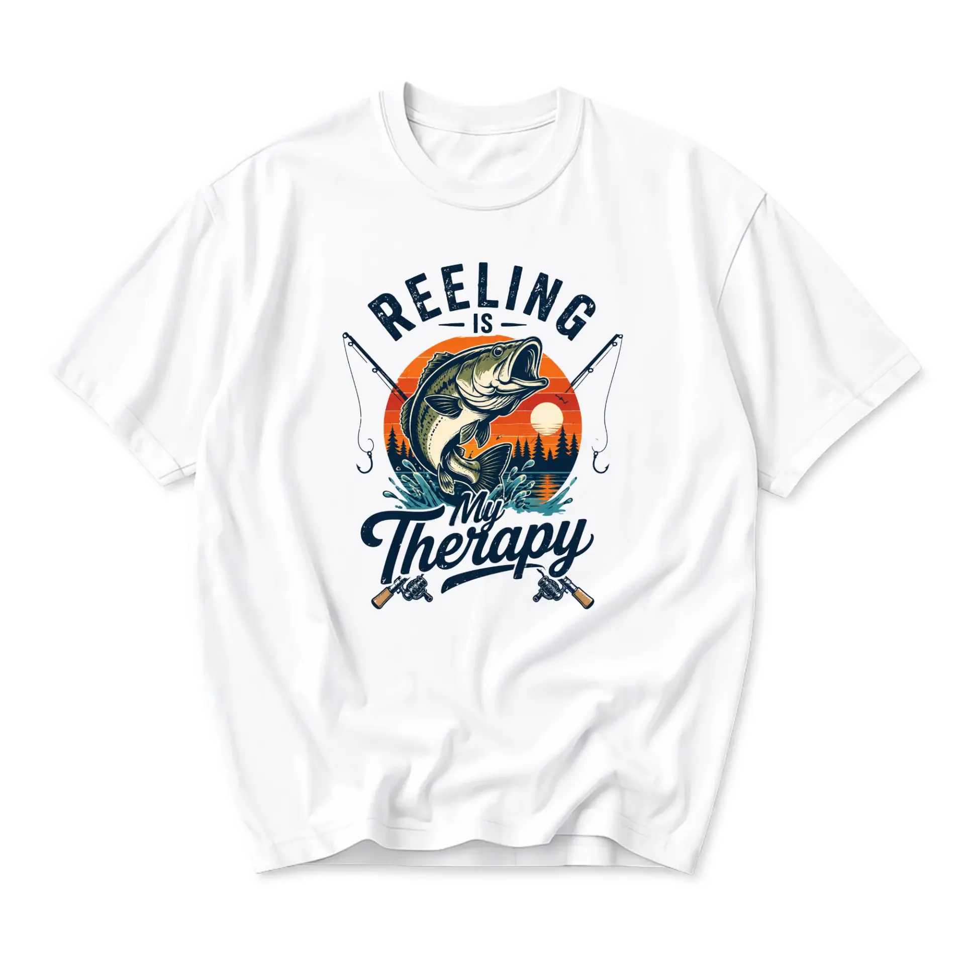 T-shirt Reeling Is My Therapy Fishing Graphic Tee Casual Unisex Crew Neck