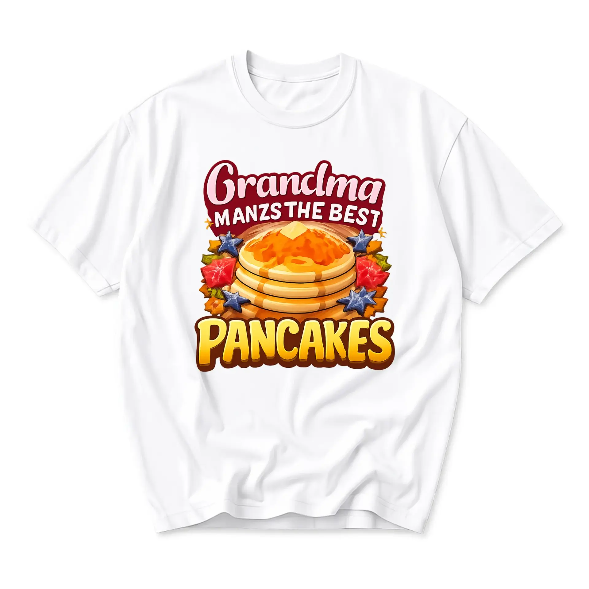 Funny Shirt Grandma Manzs the Best Pancakes Graphic Print Tee for Casual