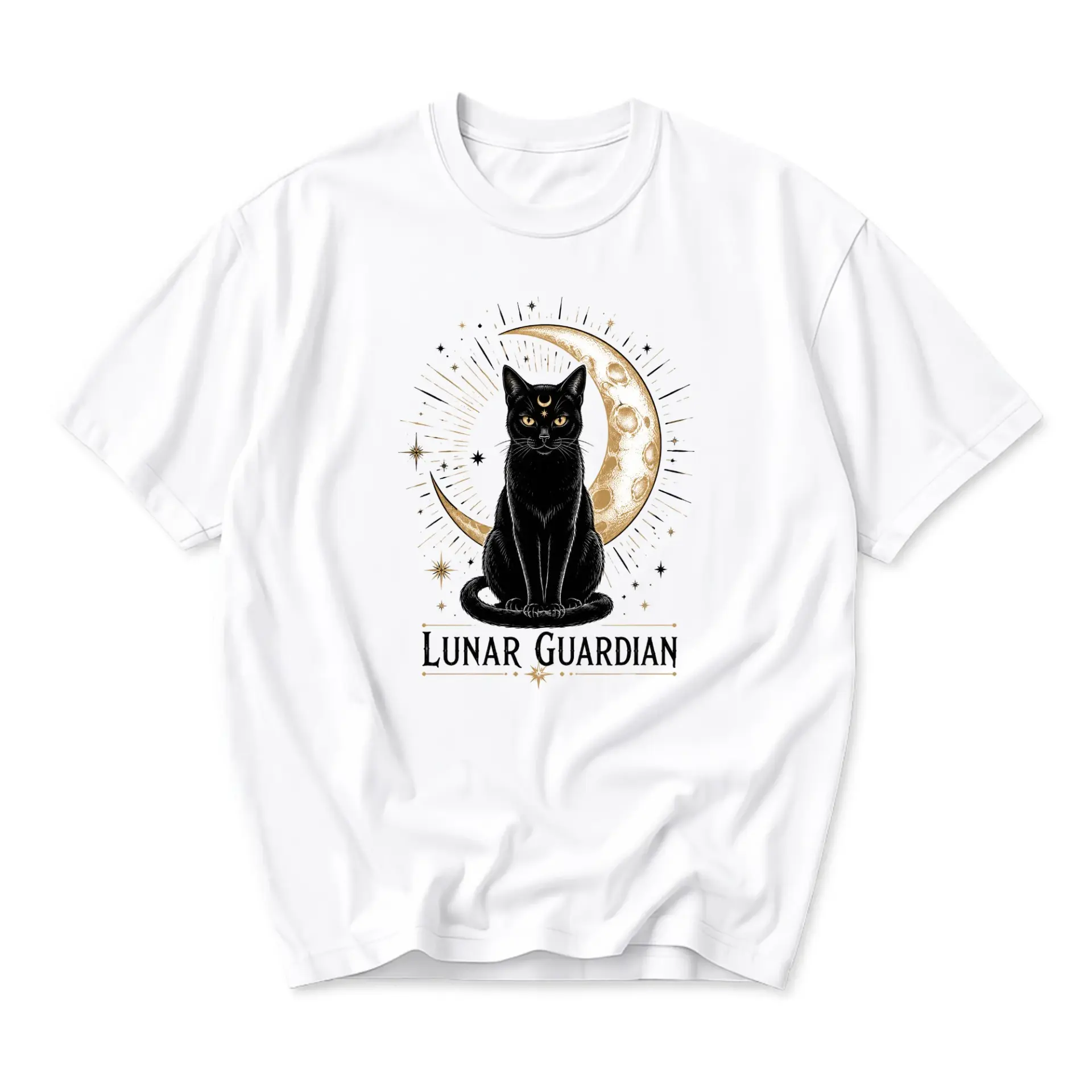 Graphic Tee Lunar Guardian Celestial Black Cat Print Unisex Cotton Crew Neck Short Sleeve Casual Everyday T-Shirt