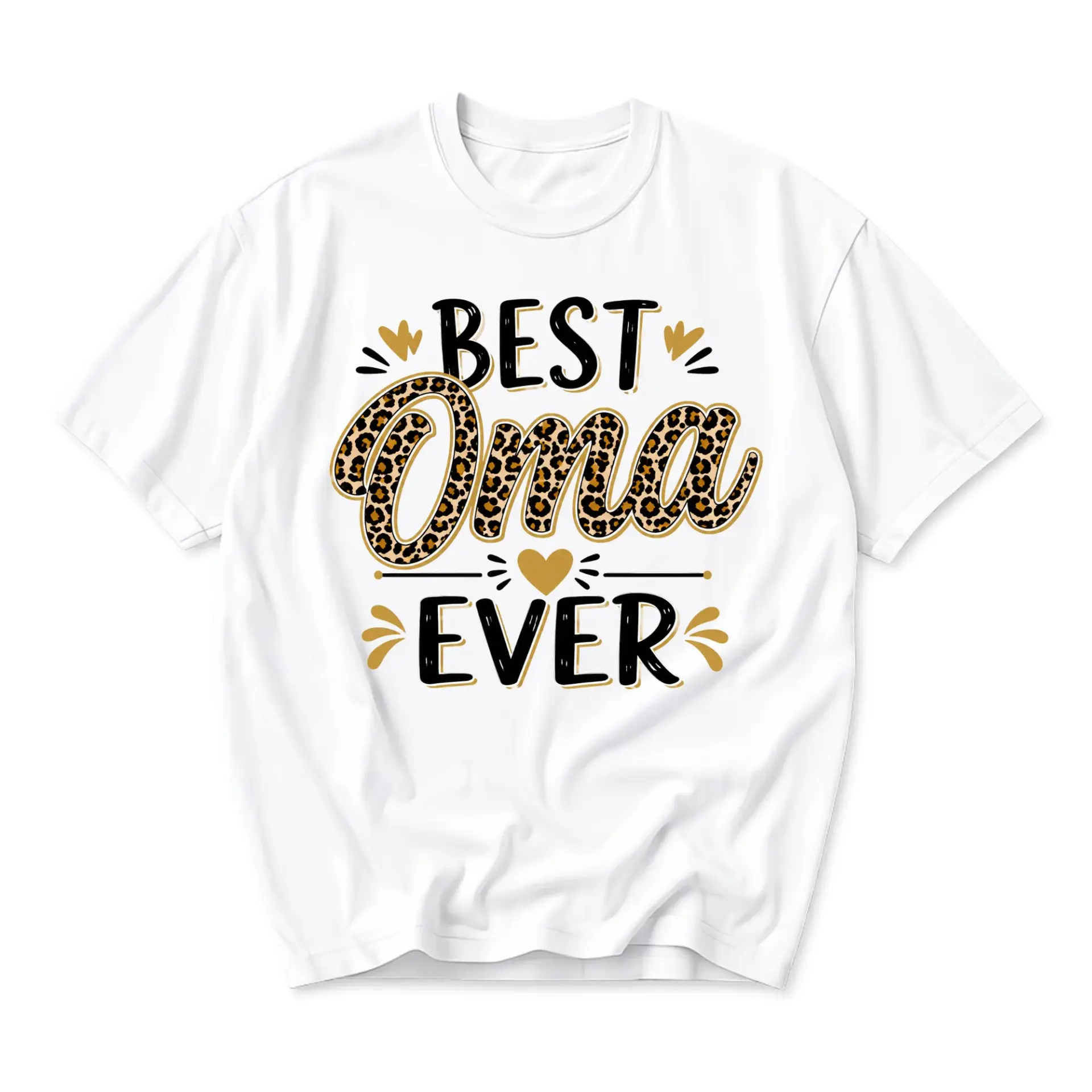 Graphic Tee Best Oma Ever Leopard Print Design Unisex Casual Crew Neck