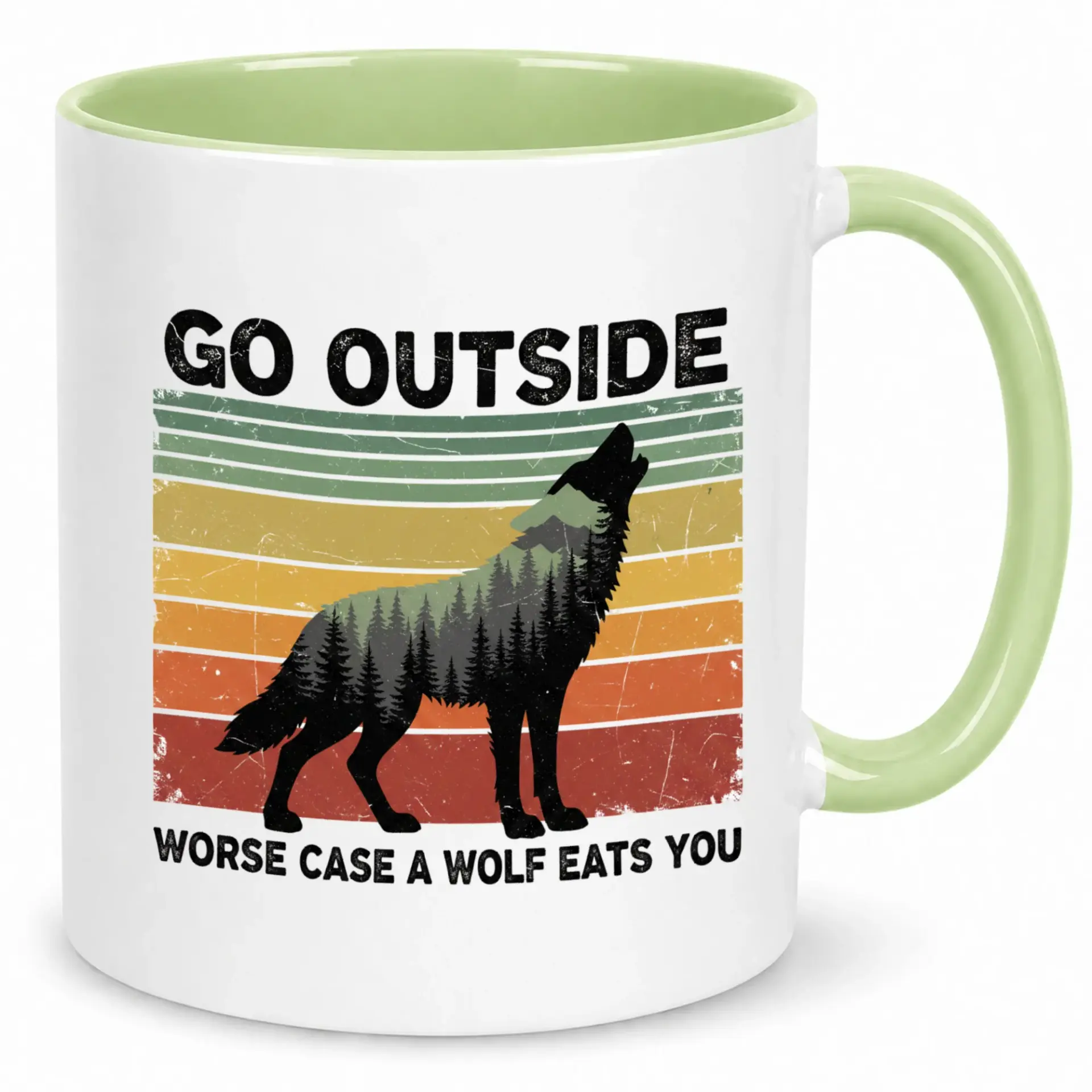 Funny Wolf Howling Mug Go Outside Worst Case a Wolf Eats You Ceramic Coffee Cup Nature Adventure Drinkware Gift for Outdoors Lovers