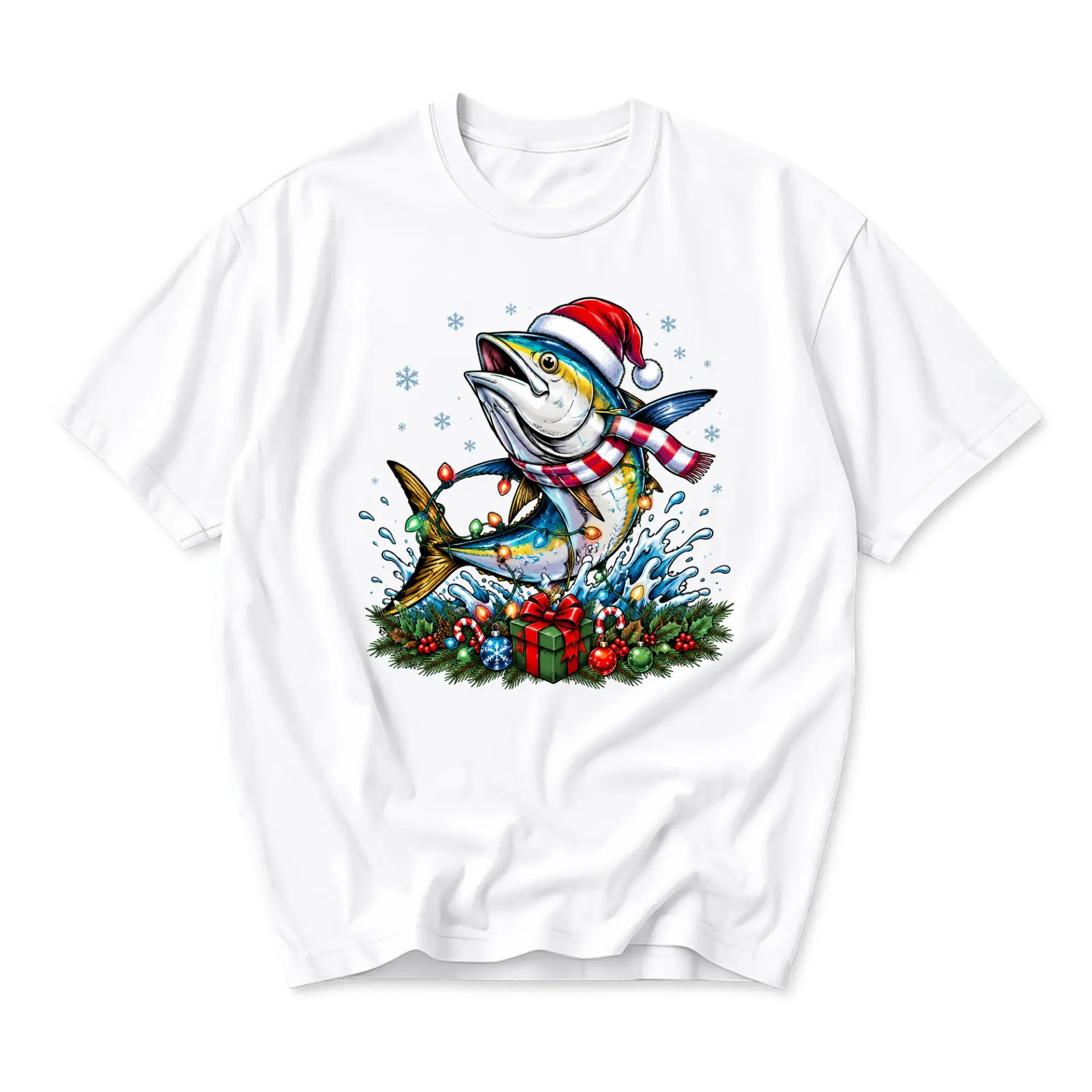 T-shirt Christmas Fish Graphic Tee Holiday Season Clothing Gift for Angler
