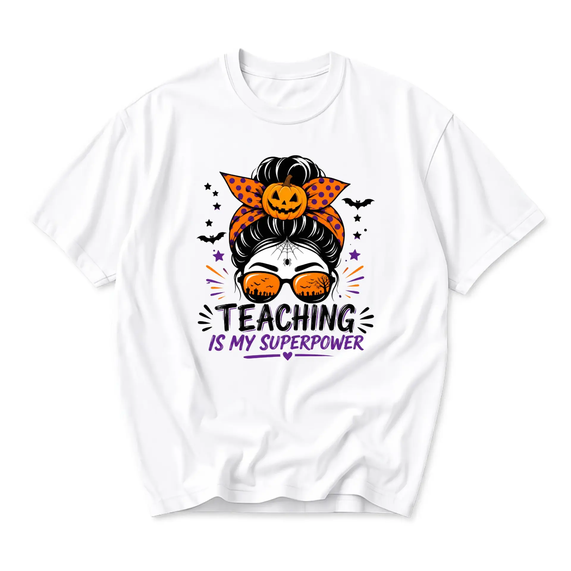 Funny Shirt Teaching Is My Superpower Graphic Tee Autumn Halloween Theme Unisex Casual Short Sleeve Cotton Top