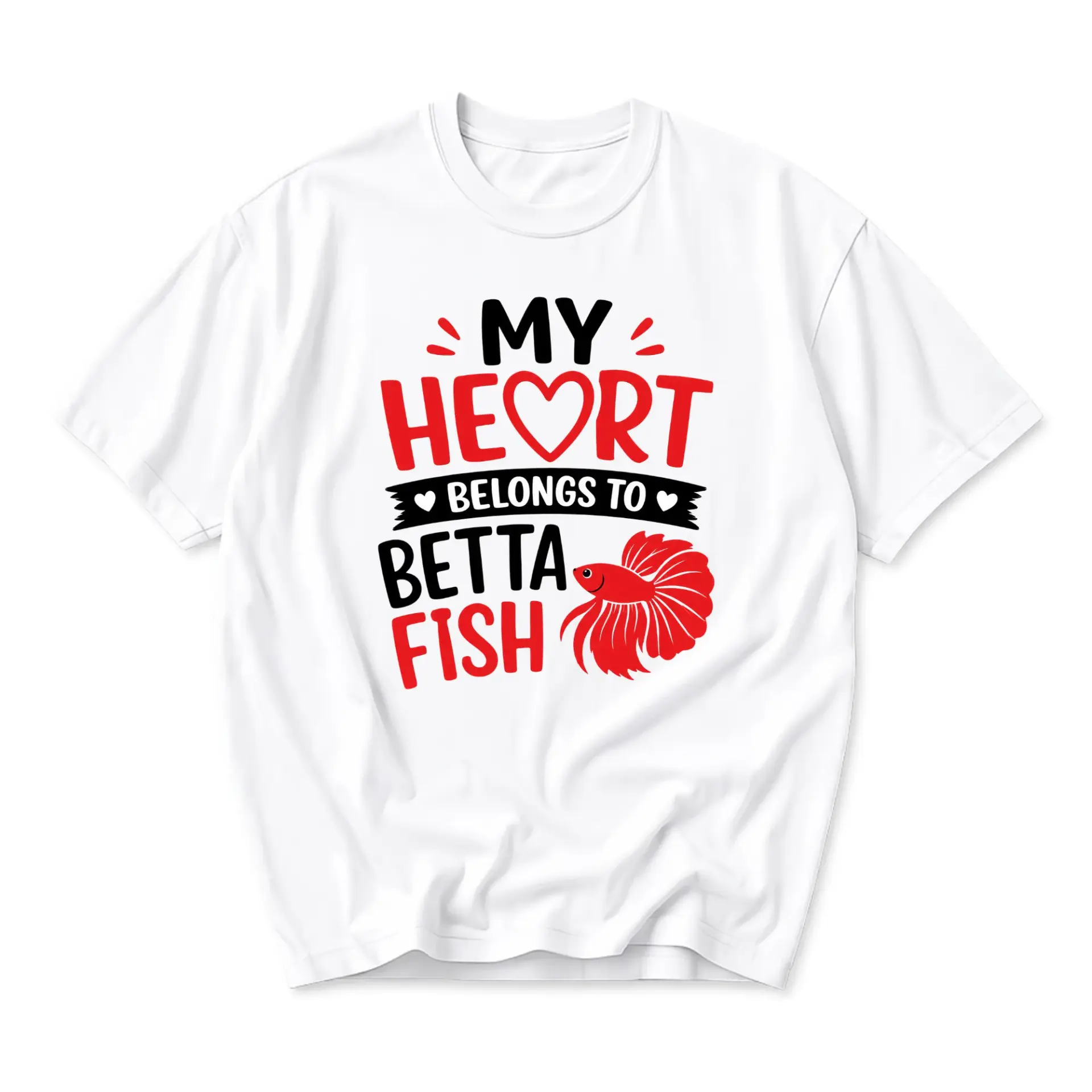 Funny Shirt My Heart Belongs to Fish Graphic Tee Unisex Crew Neck Casual Everyday Wear Soft Cotton Apparel