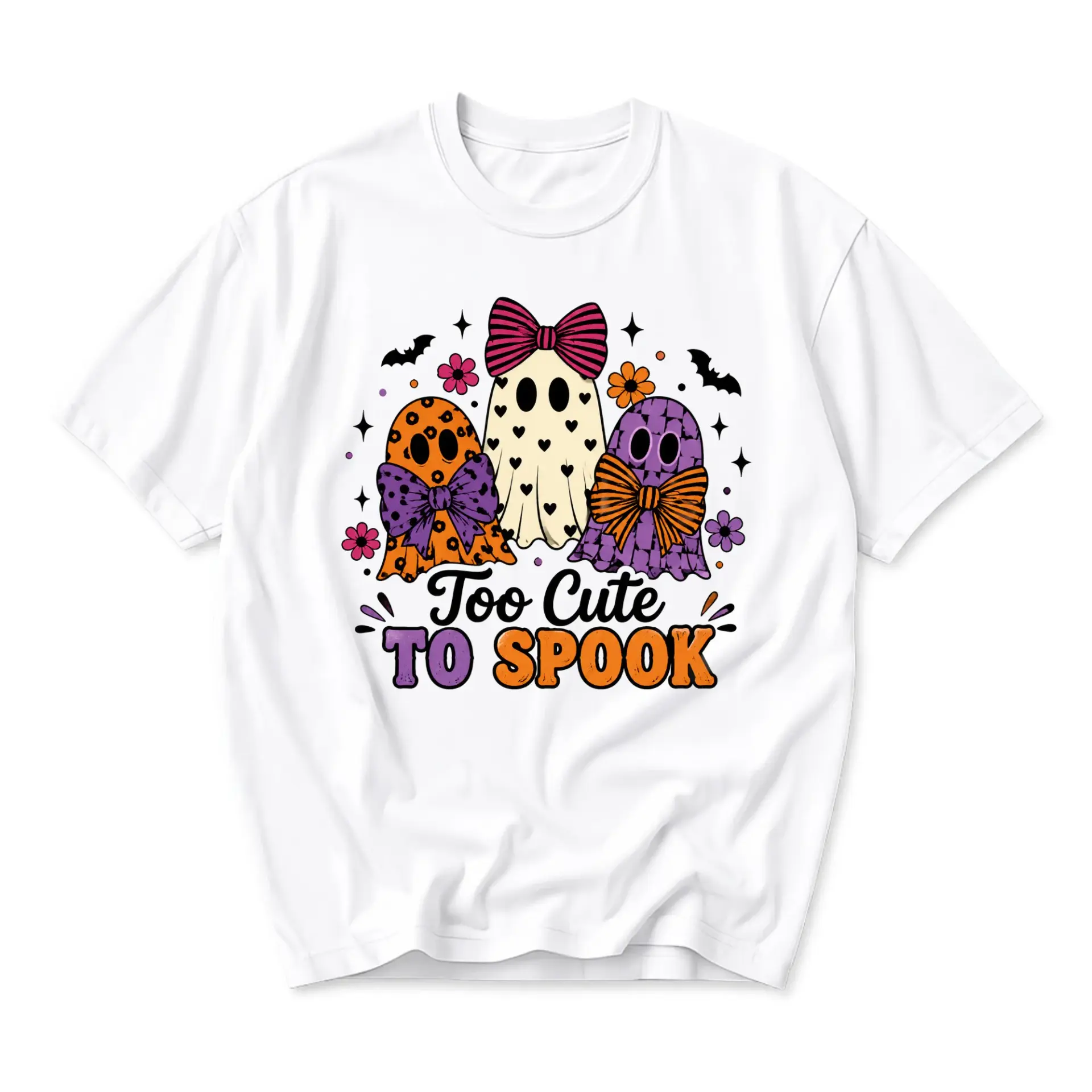 Graphic Tee Too Cute to Spook Ghost Shirt Seasonal Holiday Apparel Casual Soft Crew Neck Unisex Short Sleeve Top