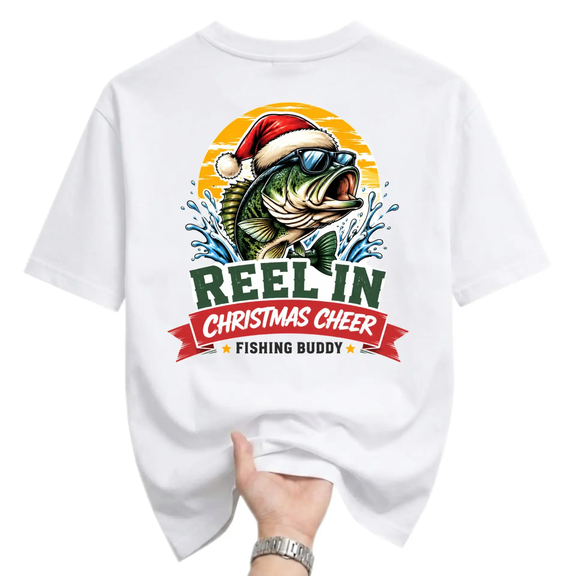 Funny Shirt Reel in Christmas Cheer Fishing Graphic Tee Holiday Seasonal
