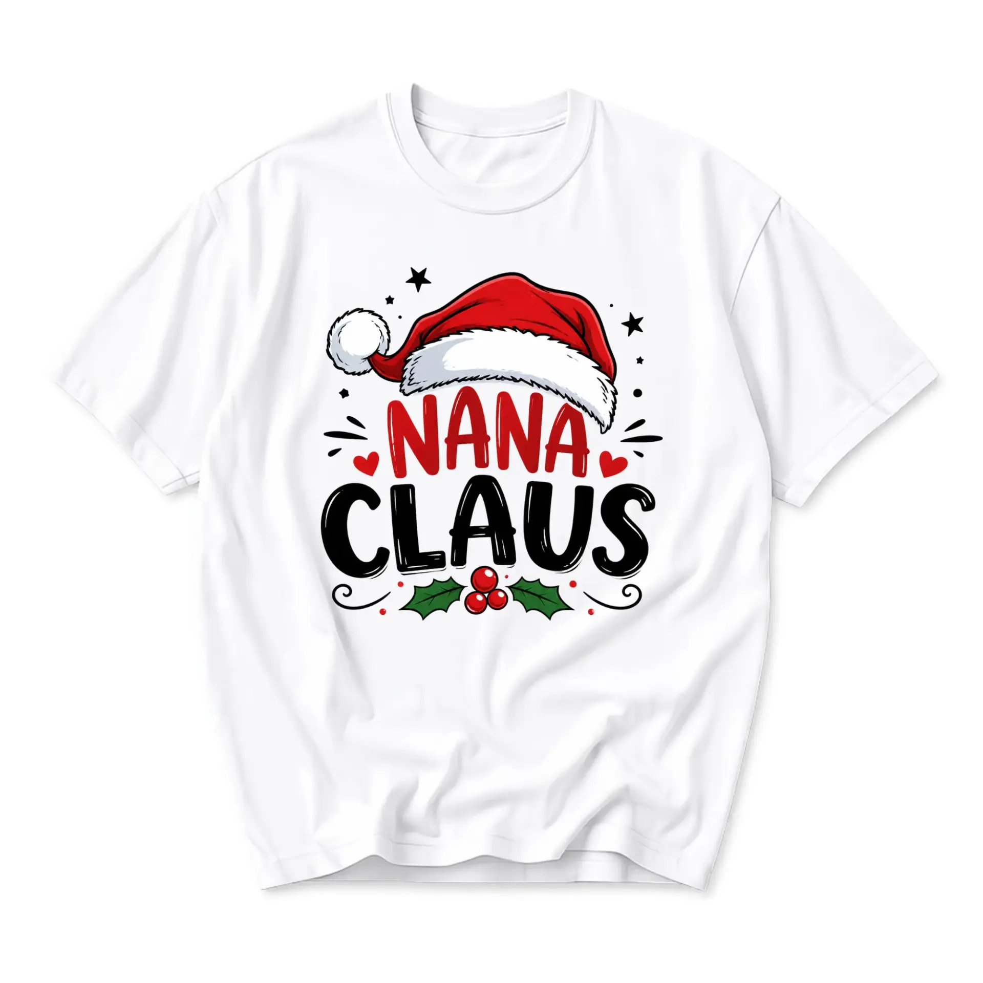 Graphic Tee Nana Claus Christmas Holiday Shirt Unisex Crew Neck Short Sleeve Casual Cotton Blend Apparel White