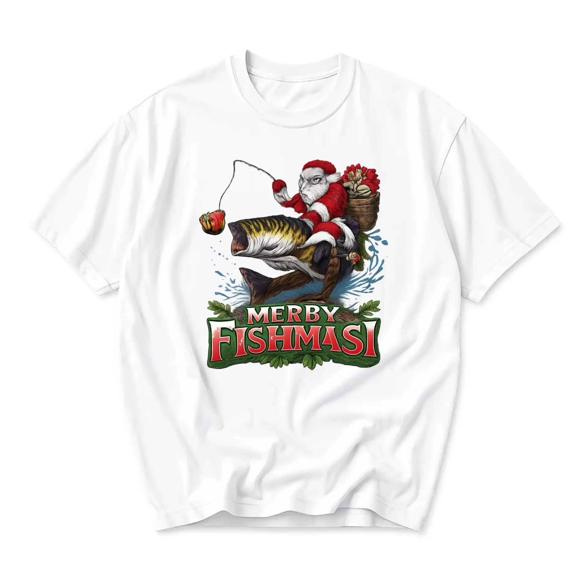 Funny Shirt Merby Fishmasi Graphic Tee Holiday Fishing Theme Unisex Crew Neck Casual Cotton Blend Short Sleeve T-Shirt