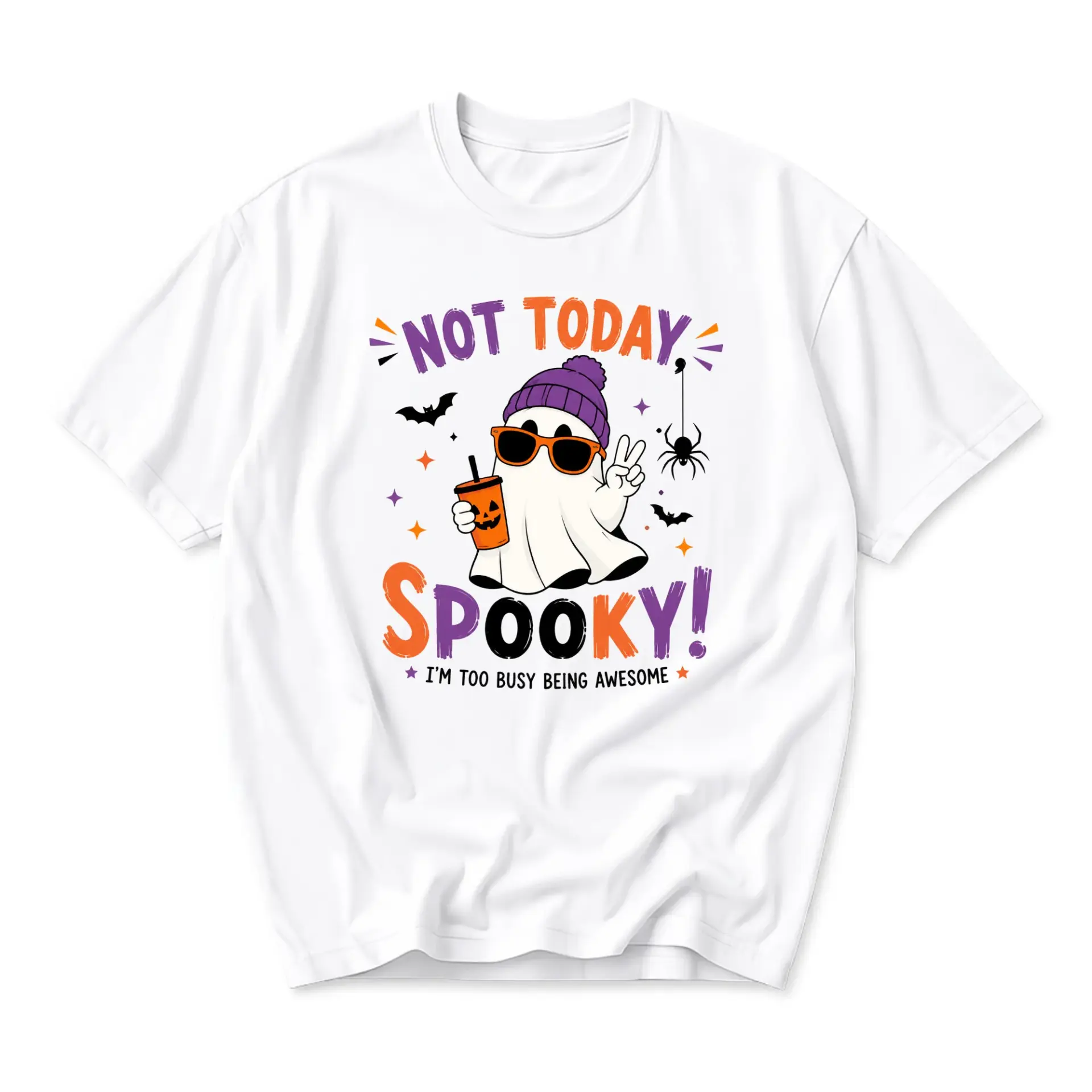 Funny Shirt Not Today Spooky Ghost Graphic Tee Casual Unisex Crew Neck Cotton Blend Soft Breathable Everyday Apparel