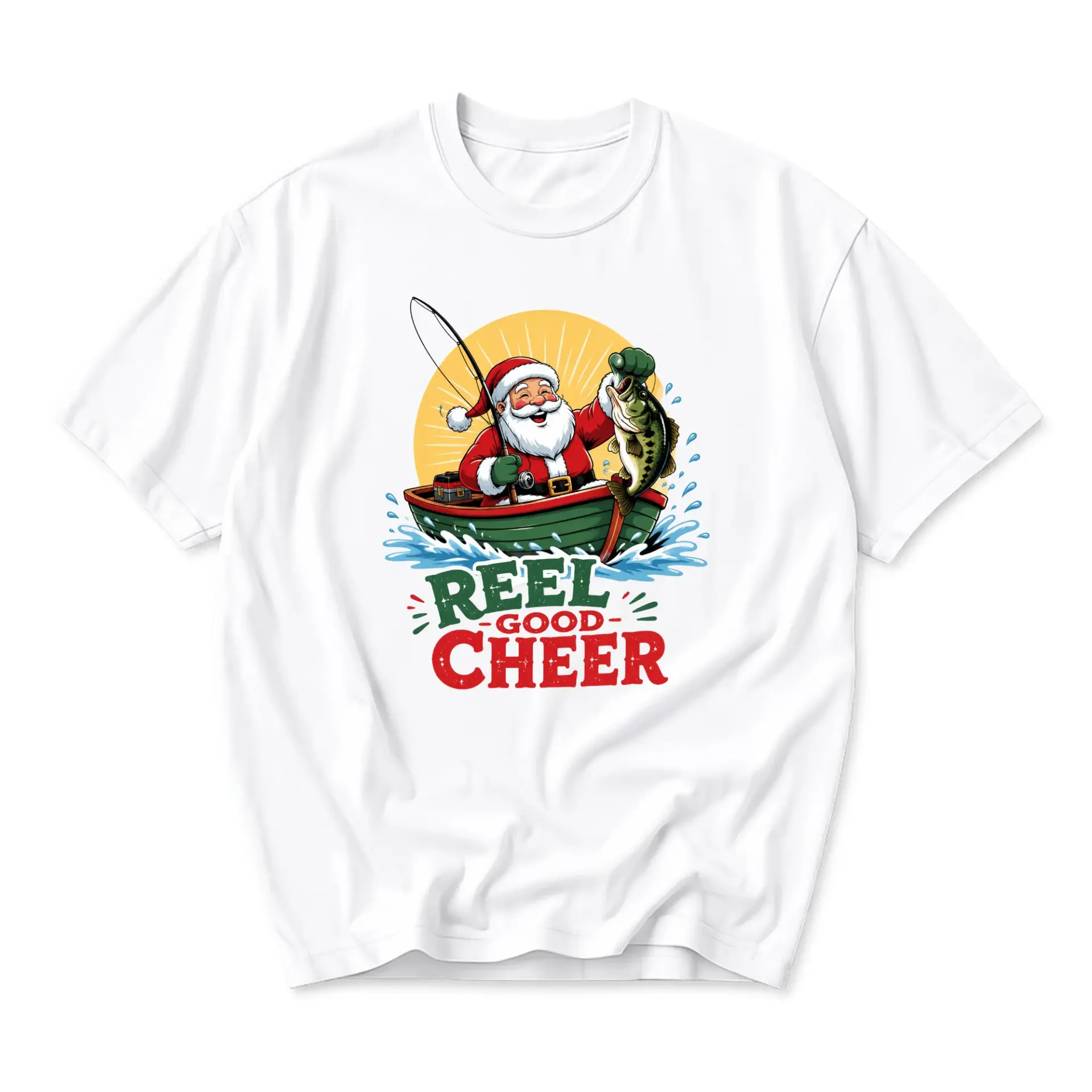 Funny Shirt Reel Good Cheer Graphic Tee Unisex Holiday Fishing Themed Crew