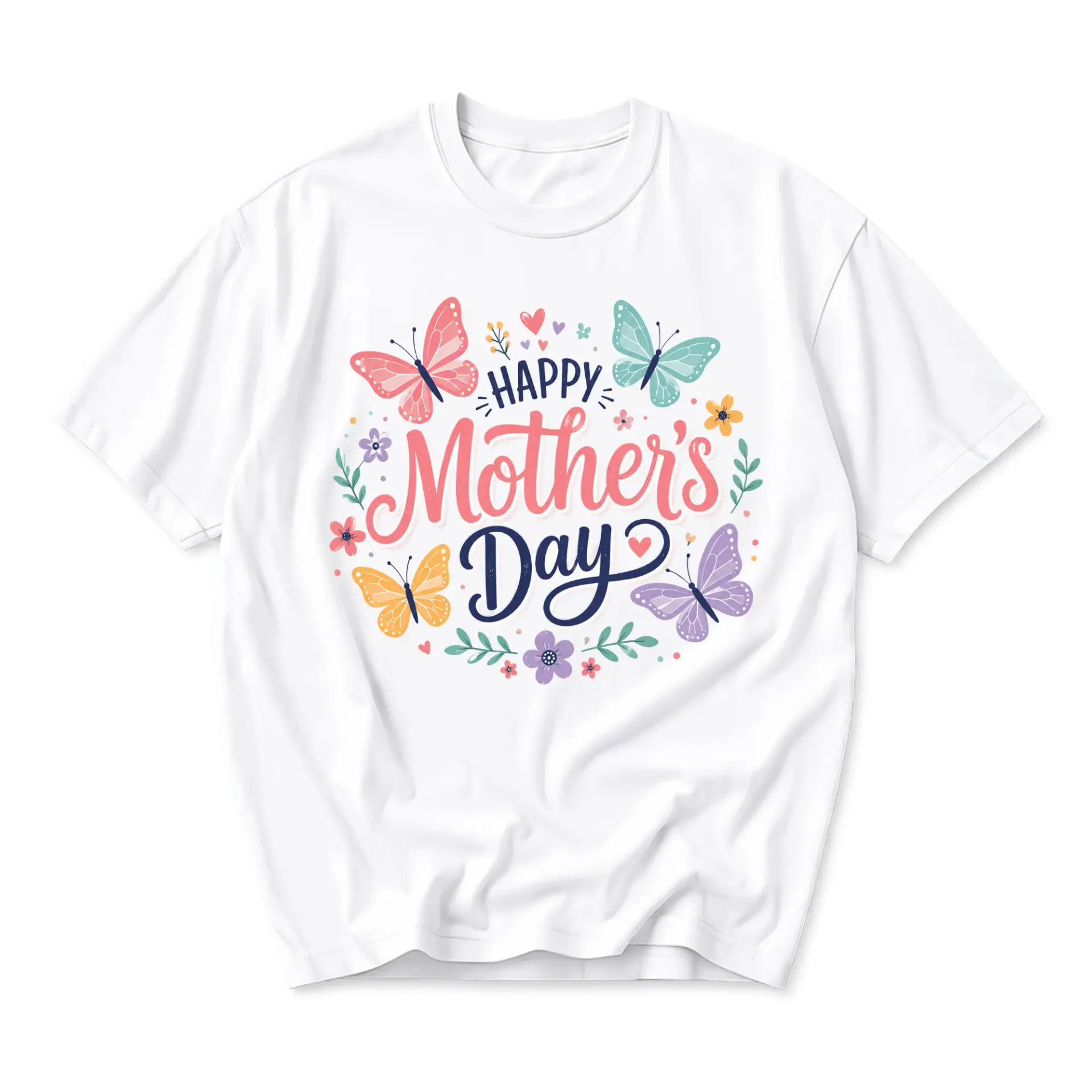 Graphic Tee Happy Mother's Day Butterfly Floral Unisex Short Sleeve Crew Neck Casual Everyday Printed Cotton Shirt