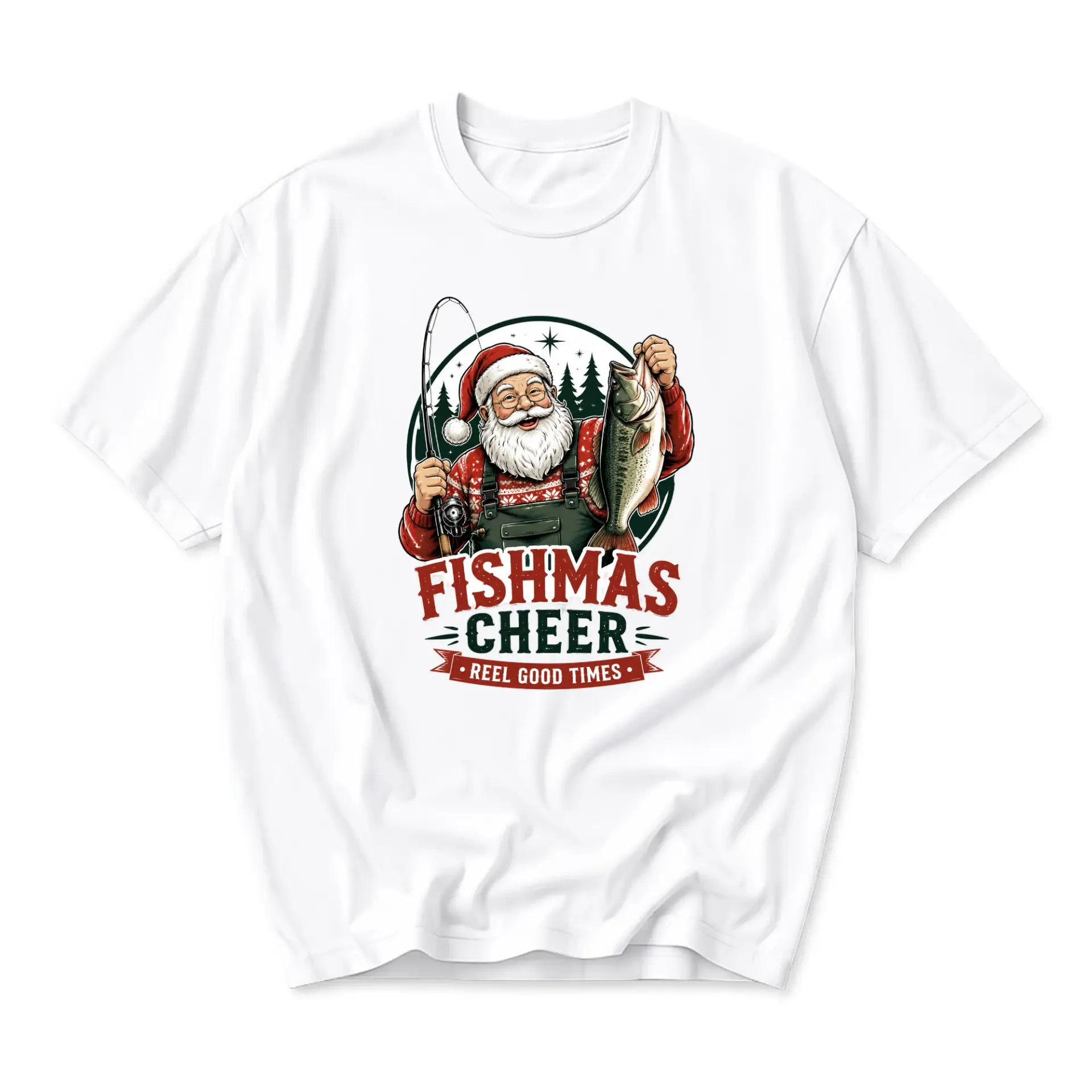 T-shirt Graphic Tee Fishmas Cheer Reel Good Times Santa Fishing Unisex Crew Neck Everyday Casual Humor Apparel